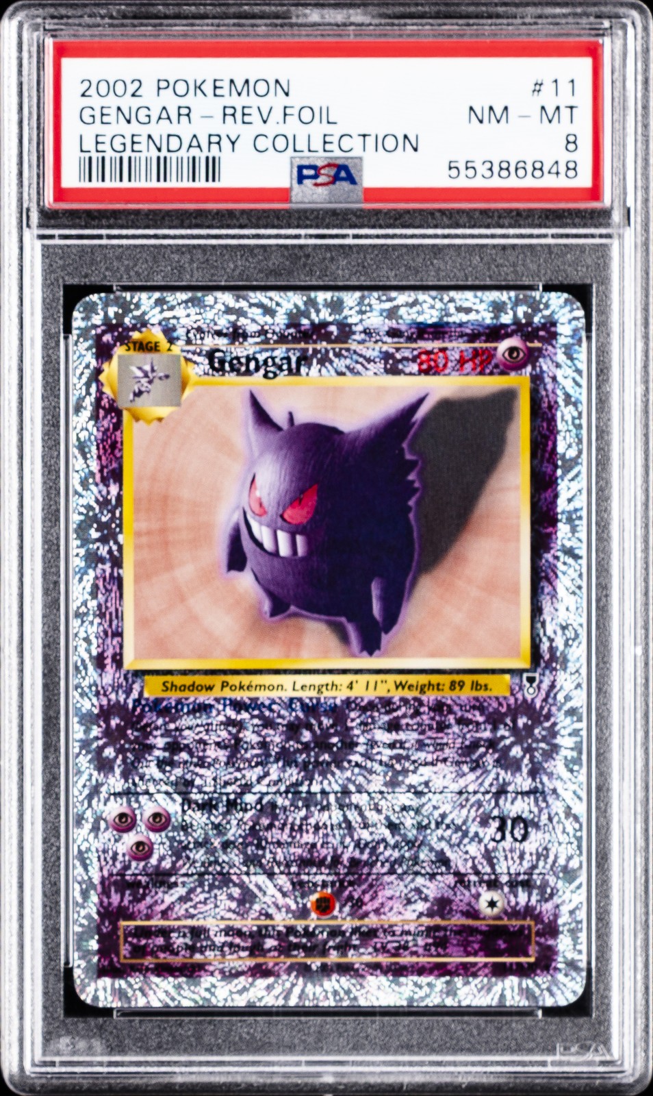 2002 POKEMON LEGENDARY COLLECTION #11 GENGAR-REVERSE FOIL PSA 8
