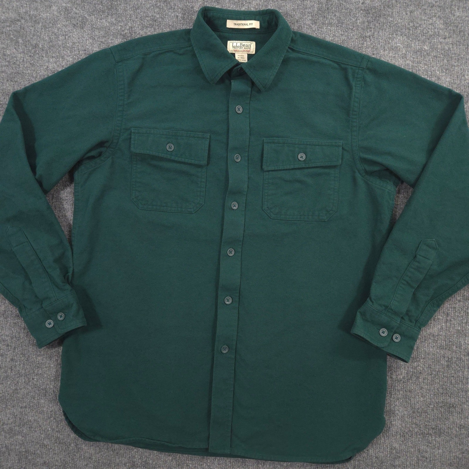 LL Bean Chamois Cloth Shirt Mens M Green Heavyweight Flannel Traditional Fit