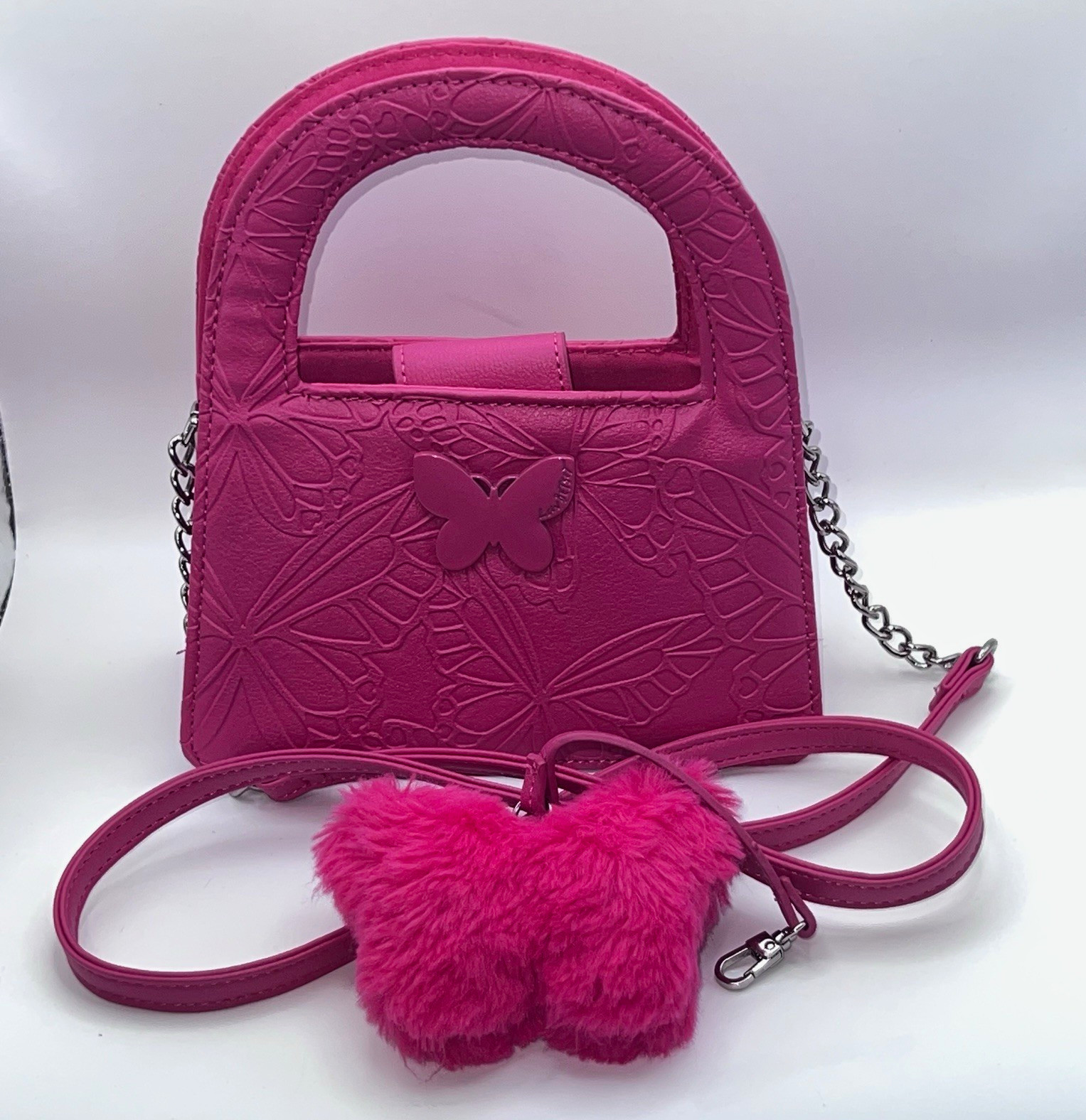 Luv Betsey by Betsey Johnson Pink Butterfly Embossed Satchel Top Handle Charm Luv Betsey by Betsey Johnson Pink Butterfly Embossed Satchel Top Handle Charm