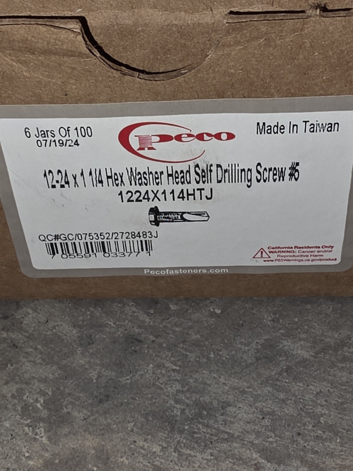 (x600) Peco Fasteners 1224X114HTJ Self Drilling Screw #12 1-1/4 in Hex Washer