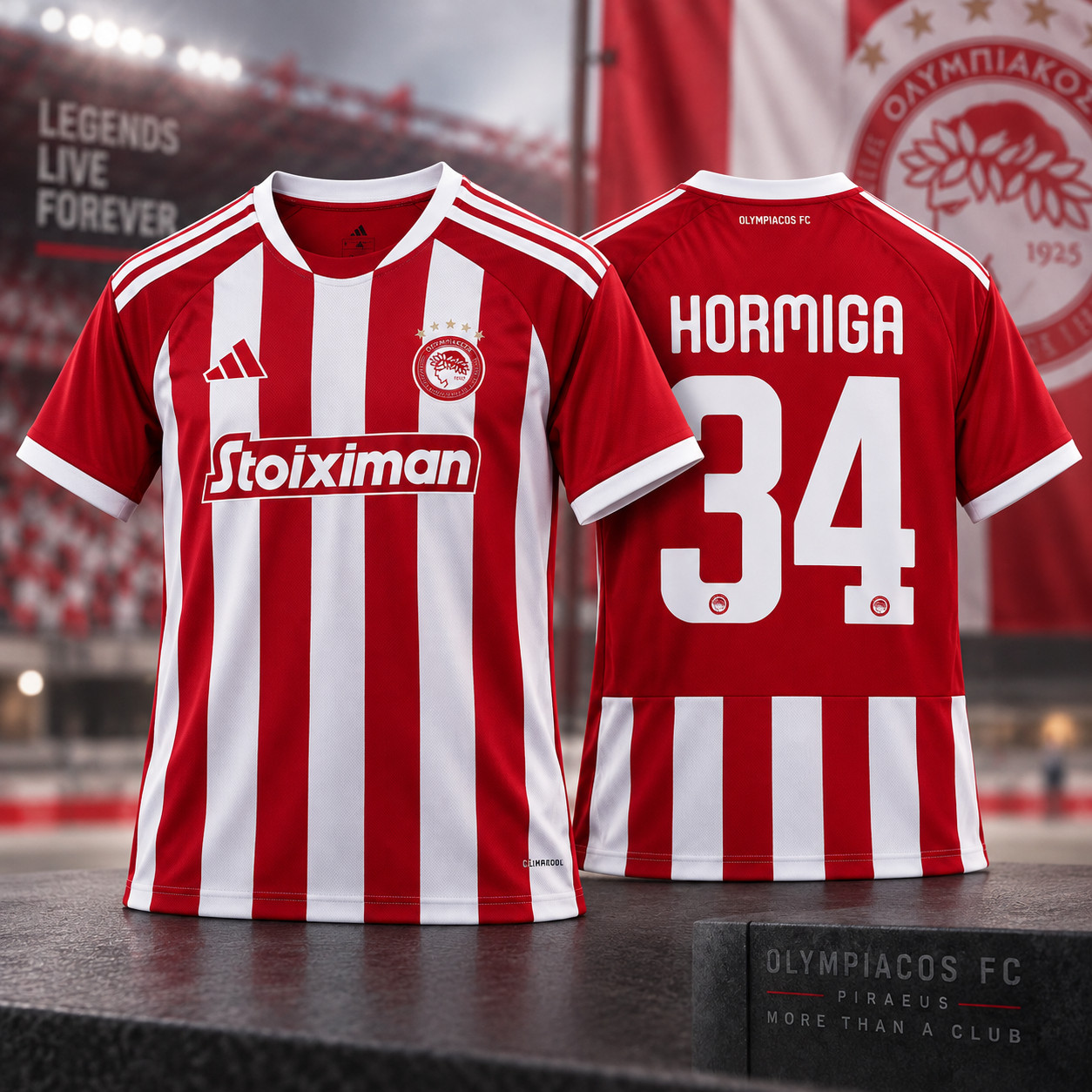 Hor-miga #34 Olympiacos 26-27 Home Soccer Jersey Red White Men’s Fan Shirt
