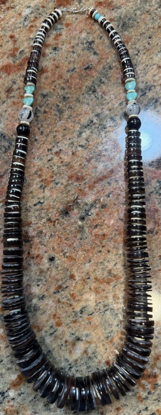 Native American Santo Domingo Midnight Pen Shell Necklace, Mixed Gemstones