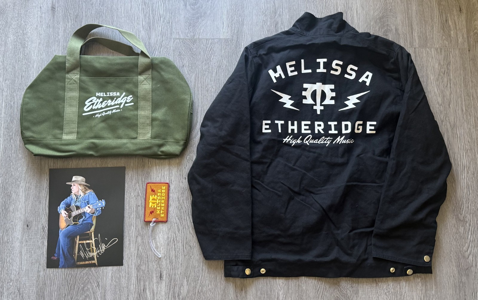 Melissa Etheridge Tour VIP Merch Signed Autographed 8 x 10, Jacket, Duffle Bag M