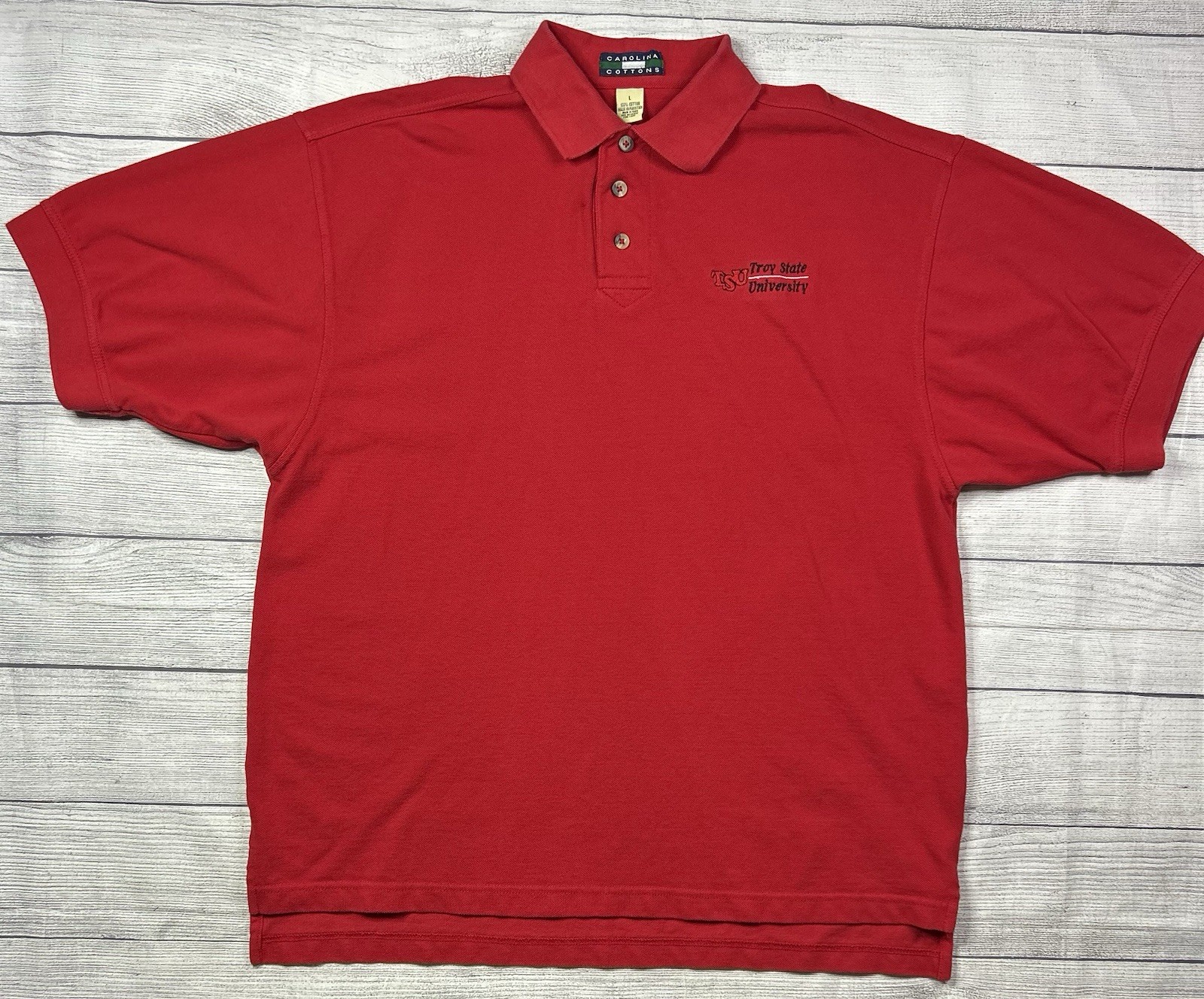 Vintage Troy State University Polo Shirt Mens Large Red Baseball Football Golf