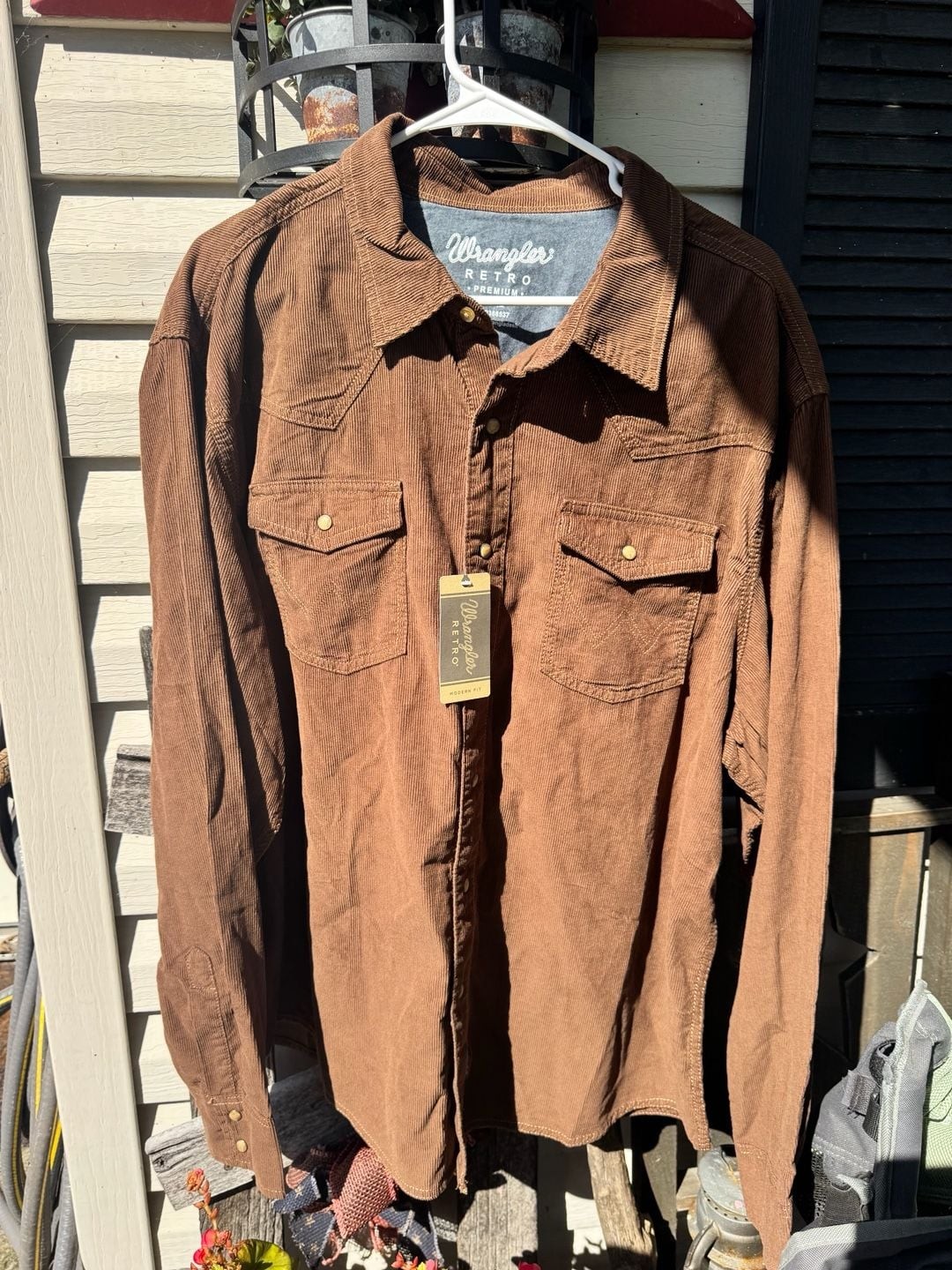 Wrangler Retro Premium Western Snap Corduroy Shirt Size XXL Brown