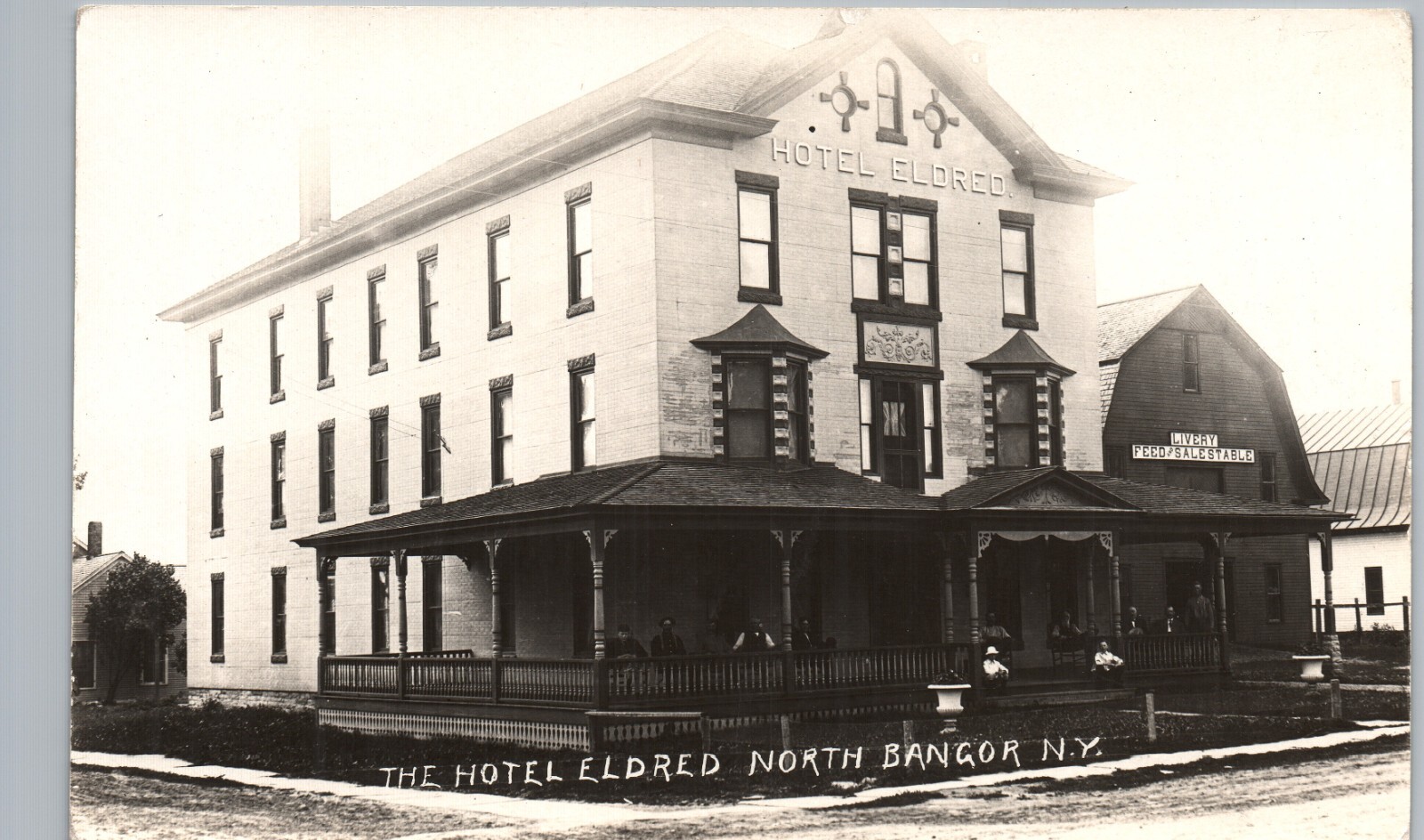 HOTEL ELDRED c1920 north bangor ny real photo postcard rppc new york livery barn