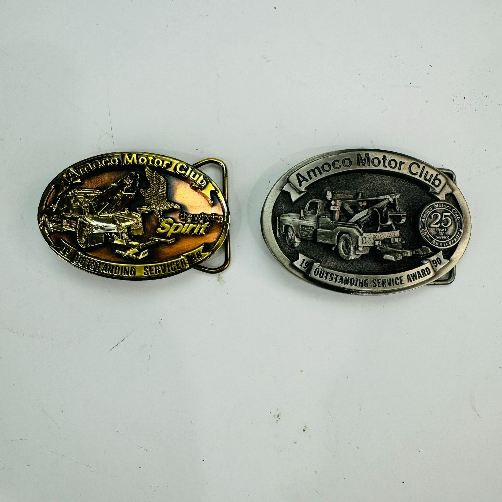 VTG 1988 & 1990 Amoco Outstanding Service Belt Buckle RARE Limited Edition NICE