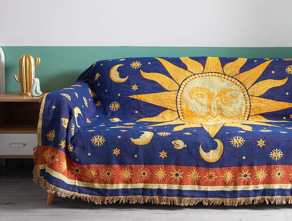 Erke Moon and Sun Throw Blanket Celestial Chair Recliner Cover Bed Spread Hippie