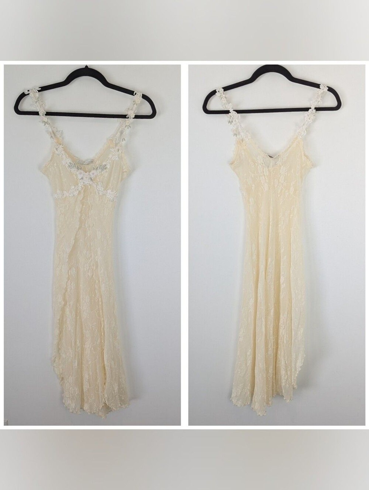 VTG Claire Pettibone Sheer Lace Slip Dress XS Nightgown Babydoll Butter Yellow