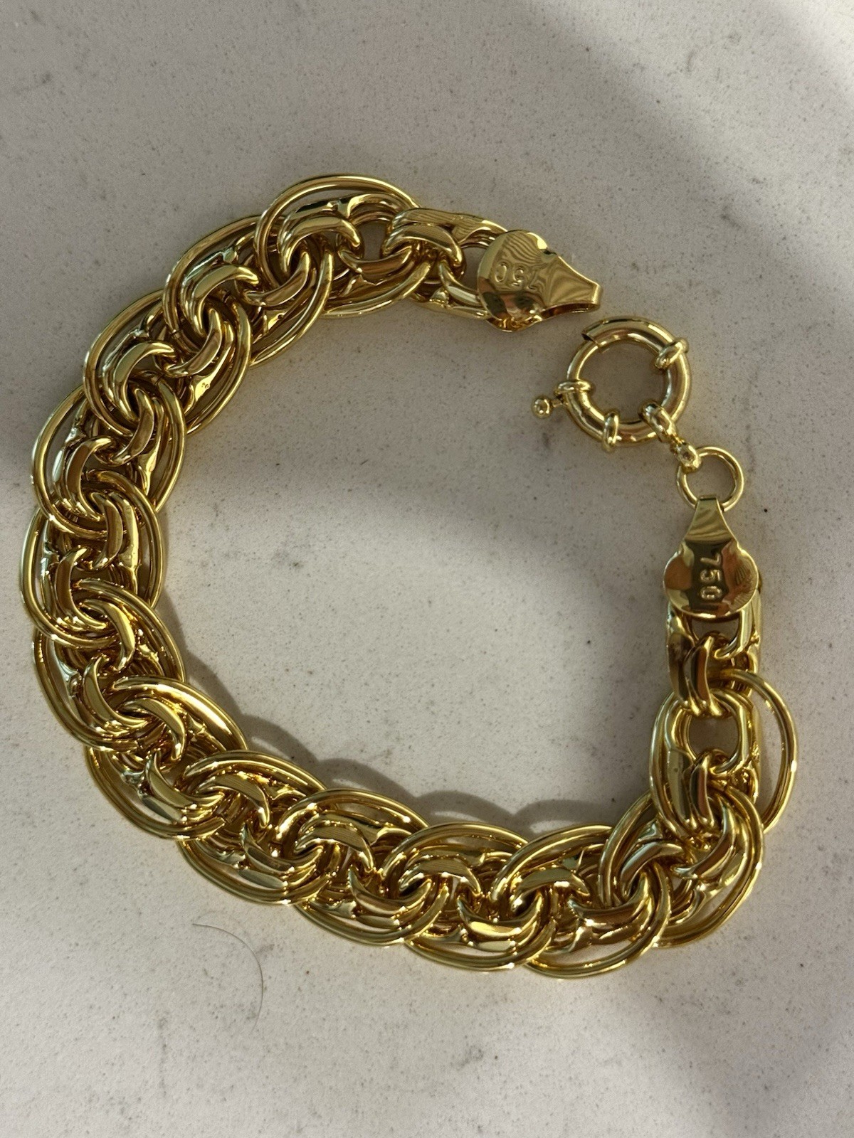 8 Inch gold Bracelet Marked 750 Italy Spring Ring/Sailor\'s Clasp 8 Inch gold Bracelet Marked 750 Italy Spring Ring/Sailor\'s Clasp
