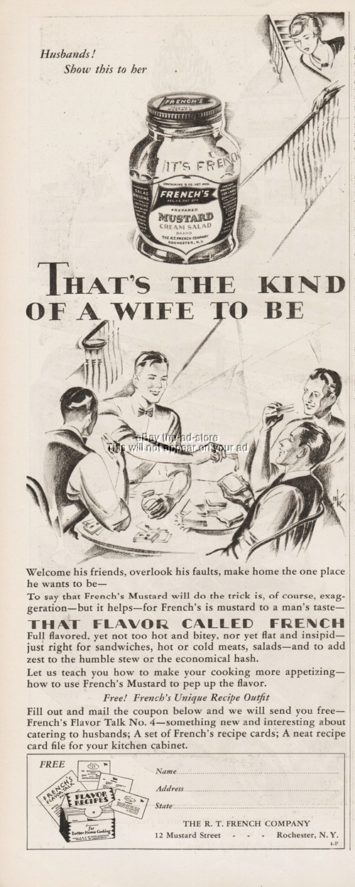 1928 R T French Co Rochester NY Mustard That\'s the kind of a wife to be ad