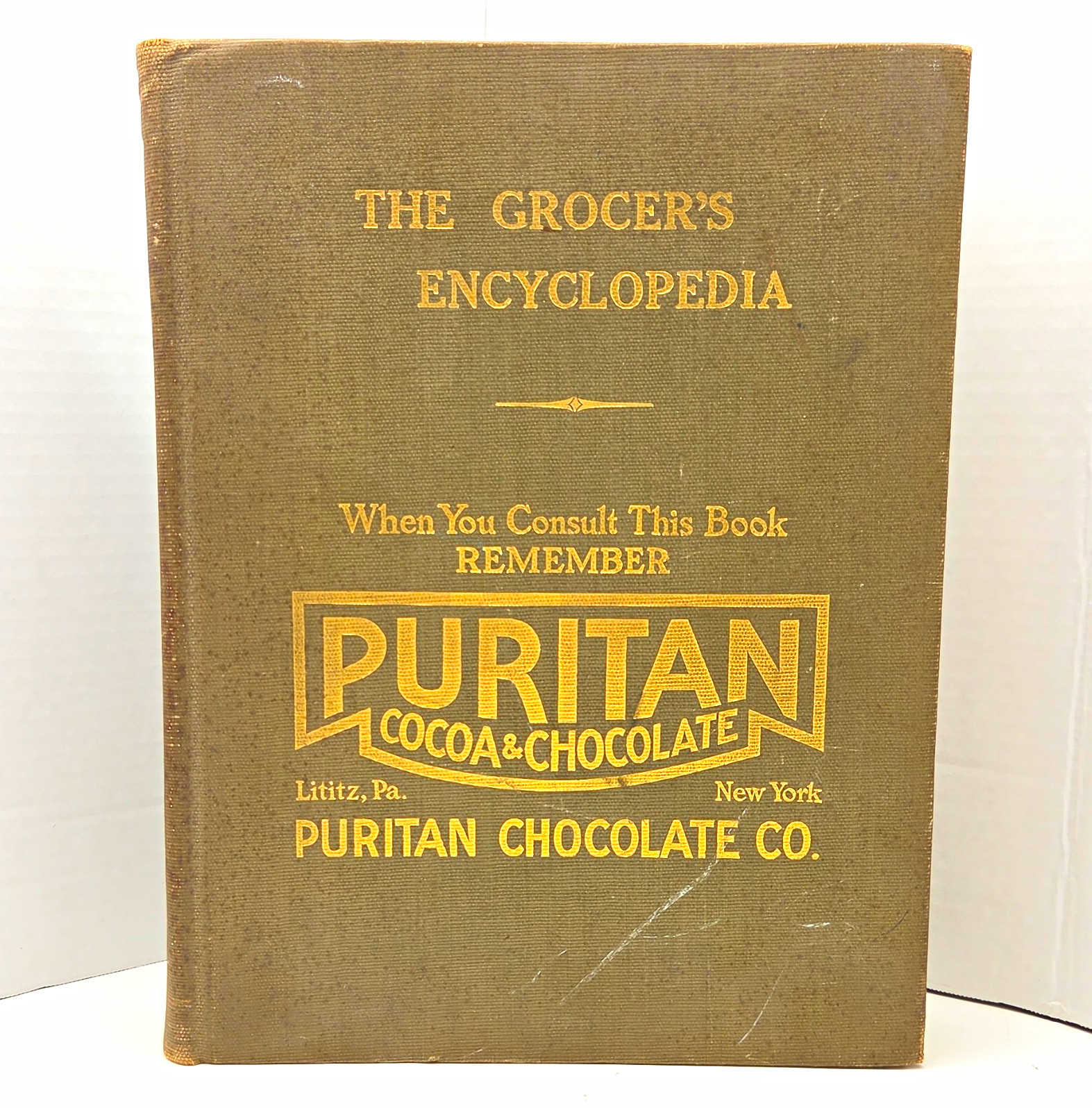 The Grocer\'s Encyclopedia 1907 Illustrated Hardcover Puritan Cocoa Cover