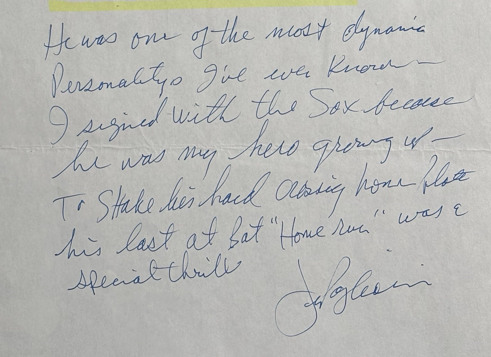 JIM PAGLIARONI BOSTON RED SOX Letter On TED WILLIAMS Last At Bat HR/BAS COA⚾️ JIM PAGLIARONI BOSTON RED SOX Letter On TED WILLIAMS Last At Bat HR/BAS COA⚾️
