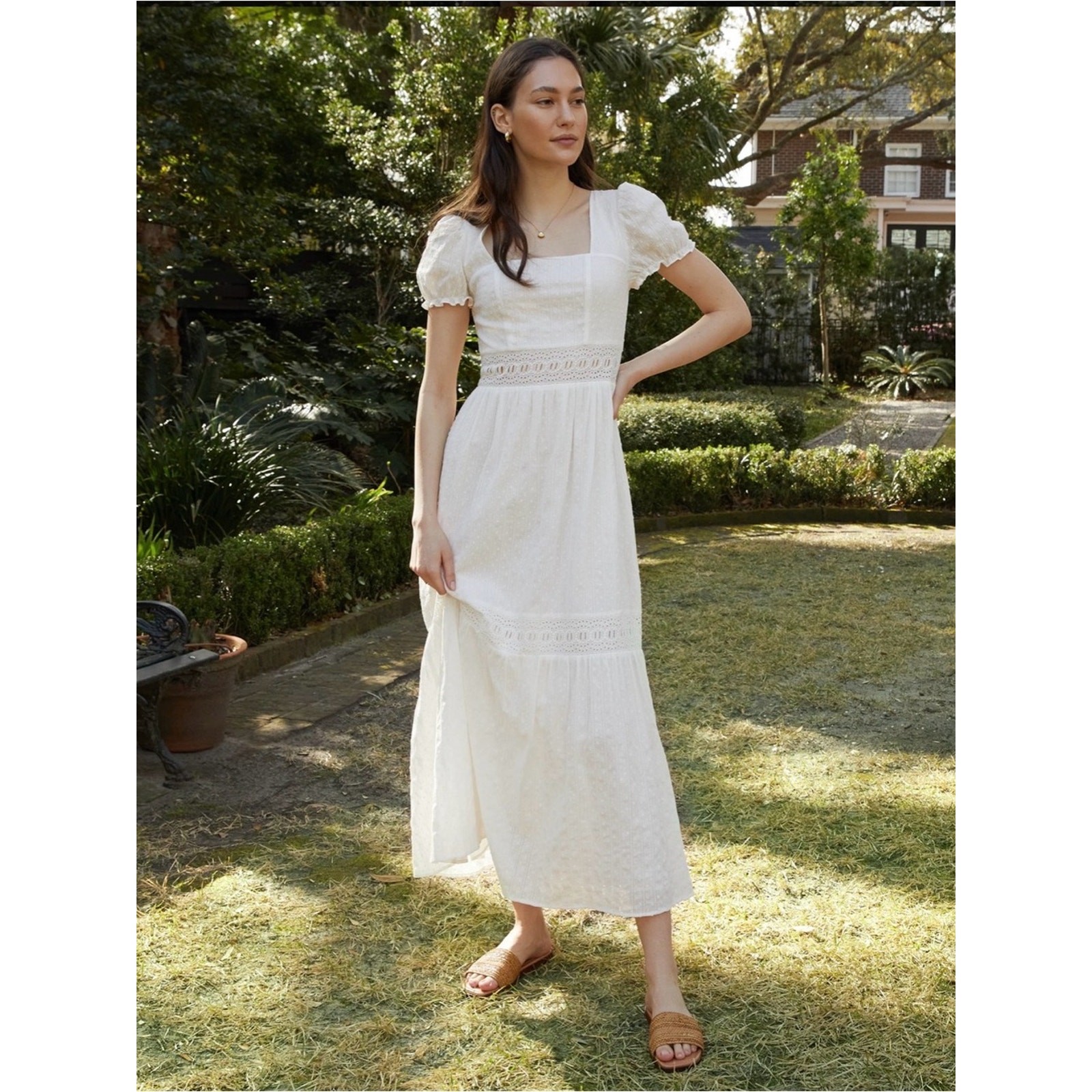 NEW Few Moda o.p.t. Dulcie Cotton Eyelet Puff-Sleeve Maxi Dress NEW Few Moda o.p.t. Dulcie Cotton Eyelet Puff-Sleeve Maxi Dress