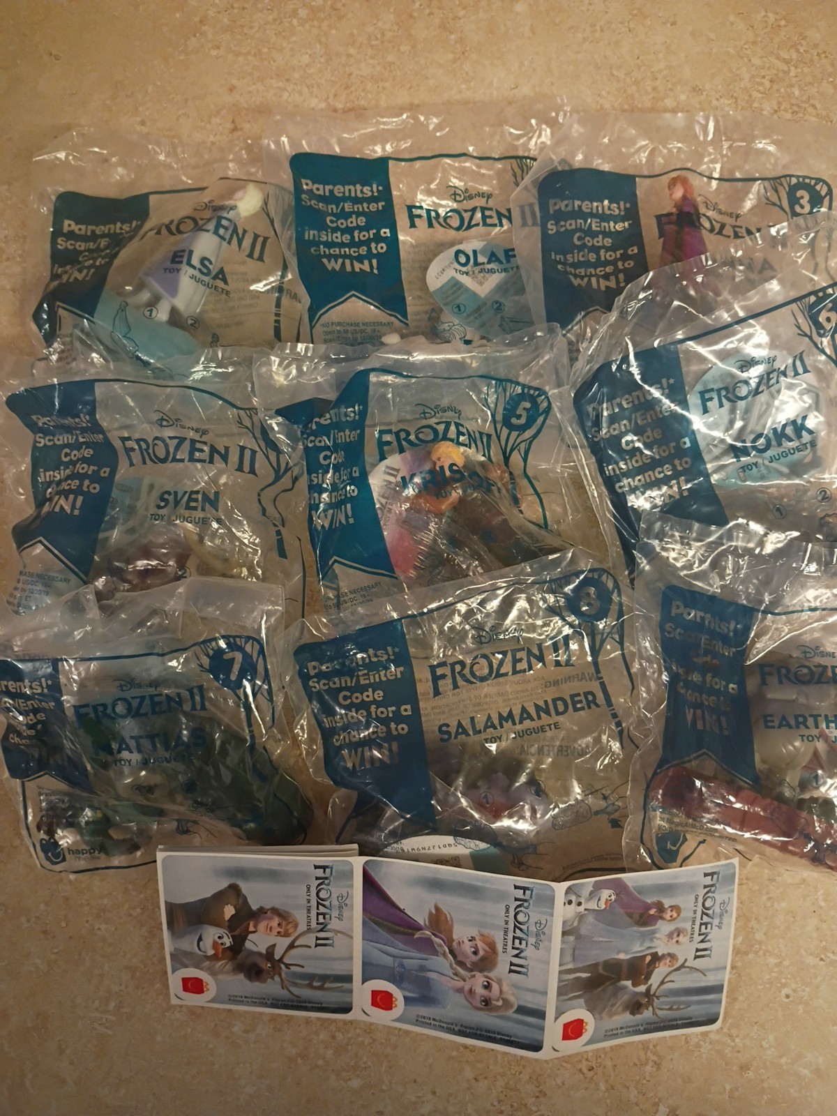 2019 McDonald's Disney Frozen II Happy Meal Toys Complete Set of 9 NIP w/Sticker