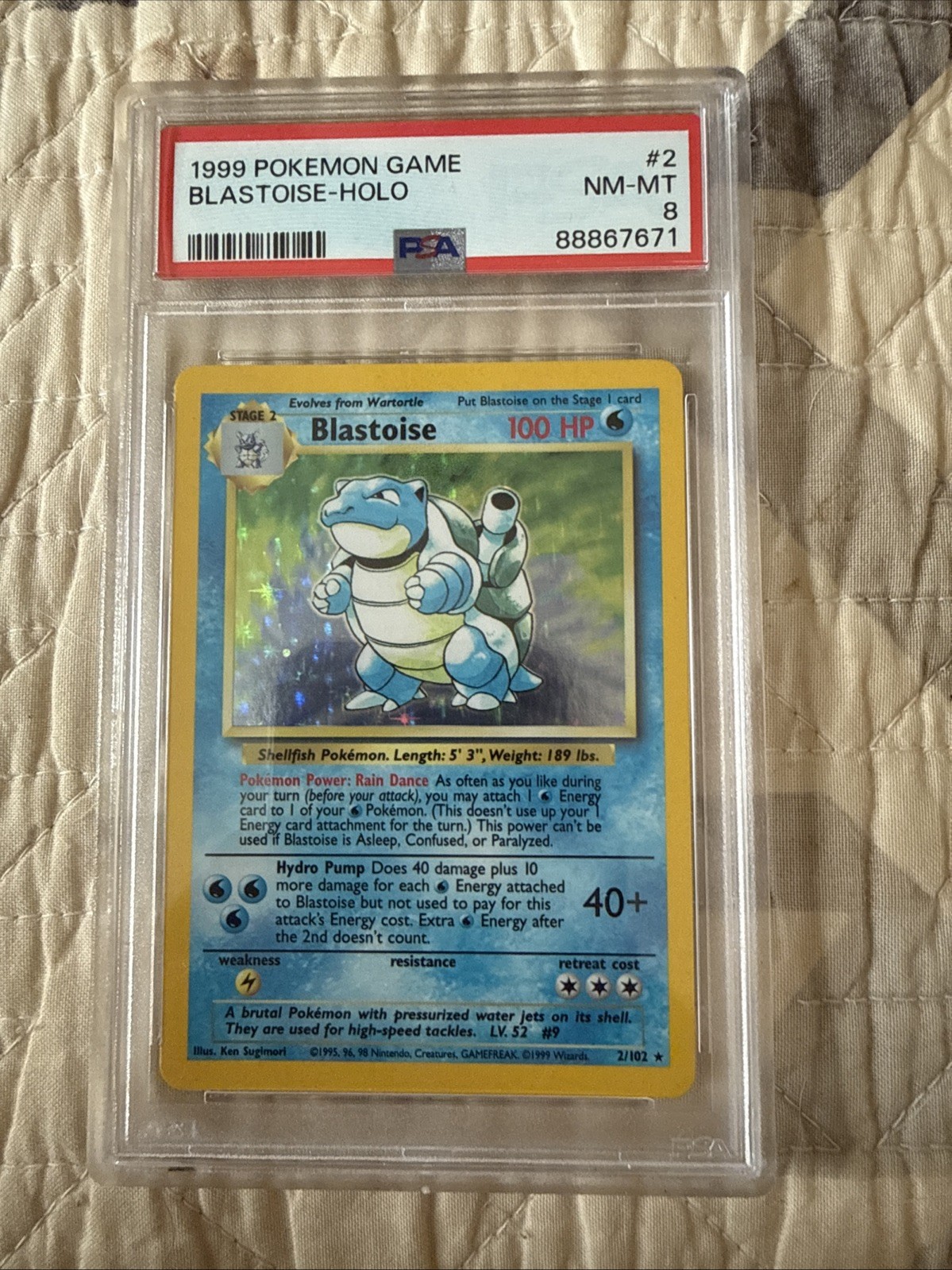 1999 Pokémon TCG Blastoise Holo Rare Card Base Set 2/102 PSA 8
