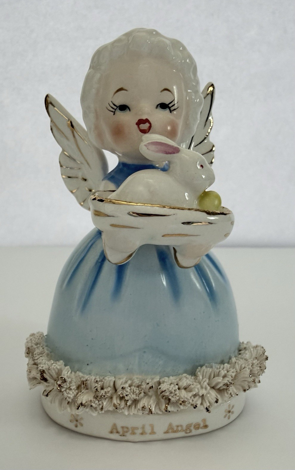 April Angel Japan Ceramic Figurine Hand Painted 1950s Easter Angel w/ Bunny April Angel Japan Ceramic Figurine Hand Painted 1950s Easter Angel w/ Bunny