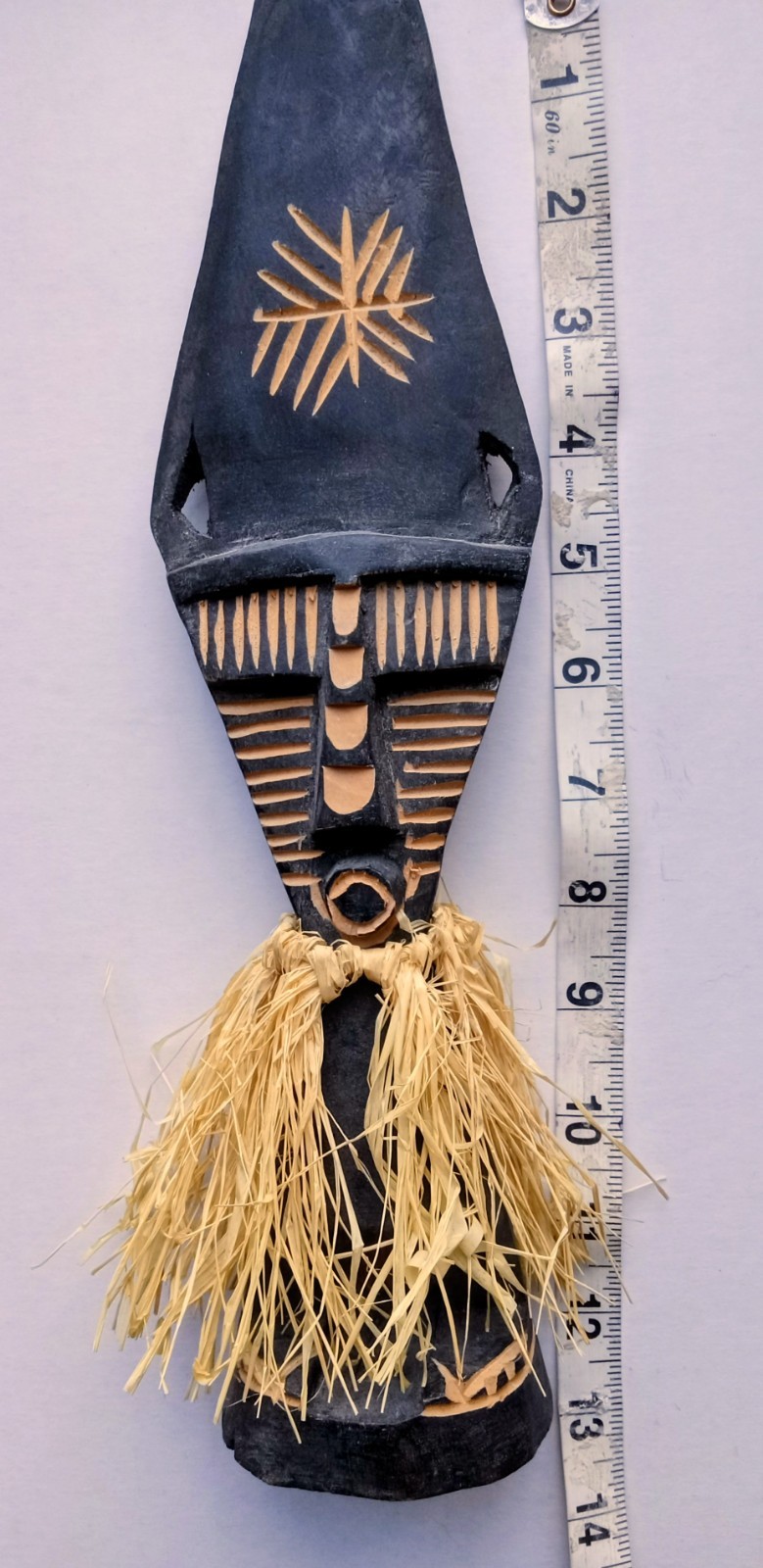 Vintage Hand Carved Free Standing African Statue With Raffia Skirt 13\