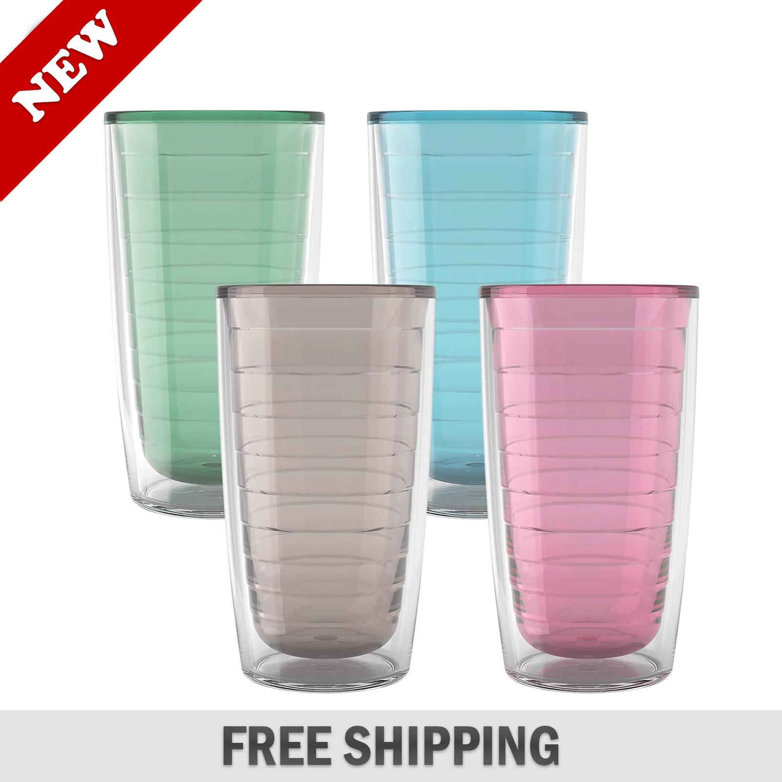 Tervis Bayou View 16oz Tumbler Set of 4 Assorted Colors Double Wall USA / NEW