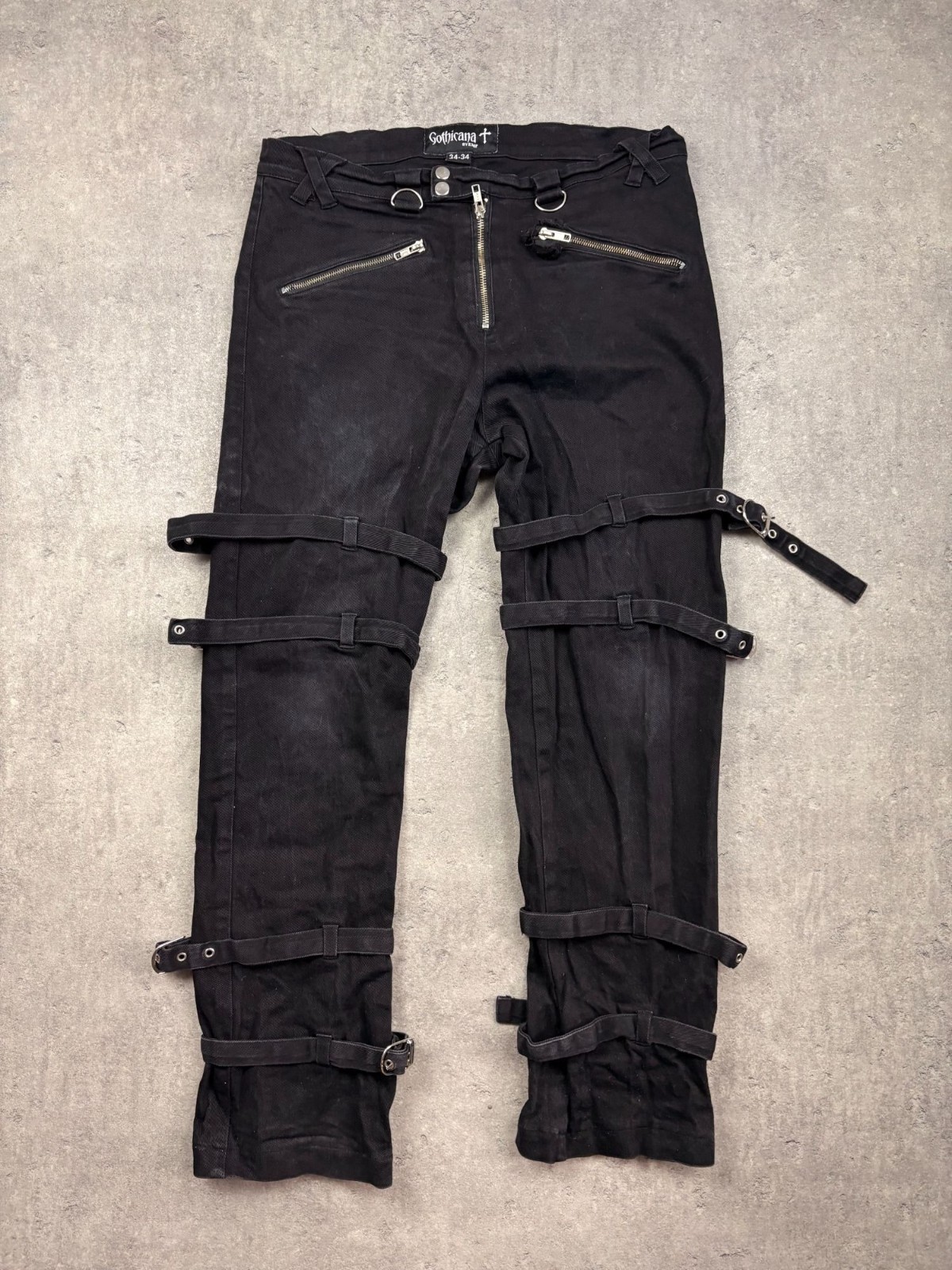 Gothicana by EMP Men’s Bondage Pants Black Straps D-Rings Goth Punk Size 34x34