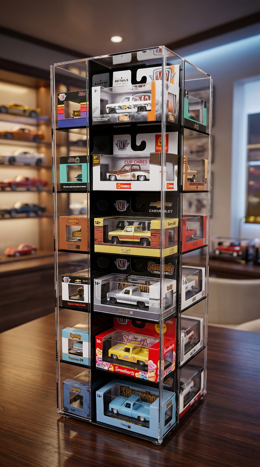 Acrylic Spinning display fits 24 cars ( compatible M2 Machines cube) Acrylic Spinning display fits 24 cars ( compatible M2 Machines cube)