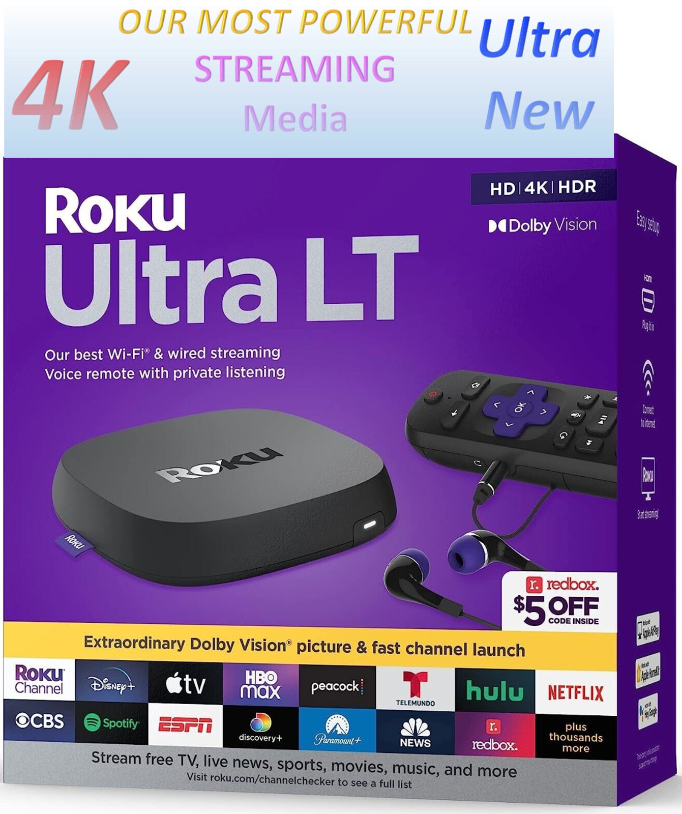 Newest Roku Ultra LT HD/4K/HDR Dolby Vision 4-Core Streaming Media Player Latest Newest Roku Ultra LT HD/4K/HDR Dolby Vision 4-Core Streaming Media Player Latest
