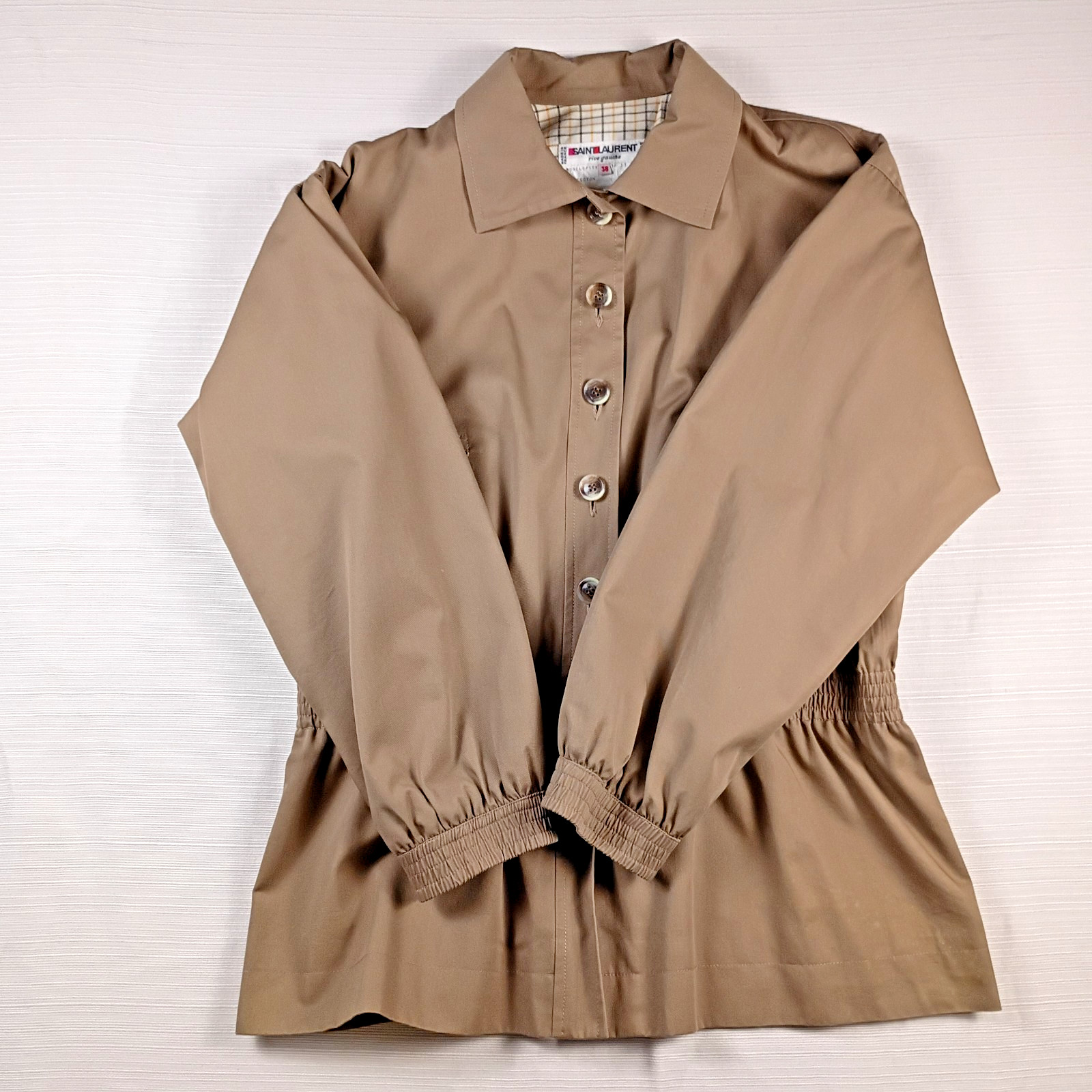 Vintage Yves Saint Laurent Rive Gauche Jacket 38 Taupe Cotton Blouson Lined