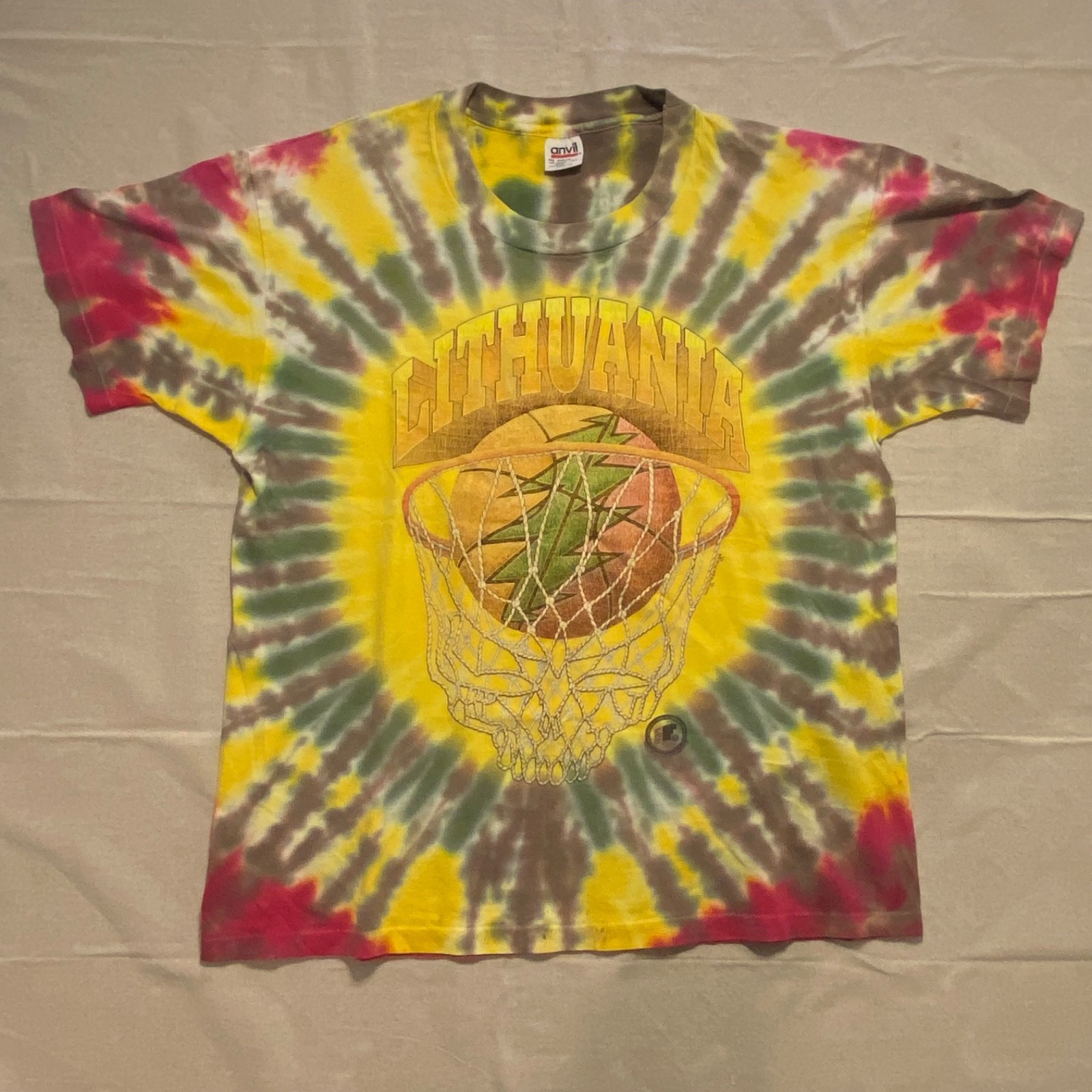 Vintage 1996 Lithuania Basketball Grateful Dead Tie Dye T Shirt XL Single Stitch