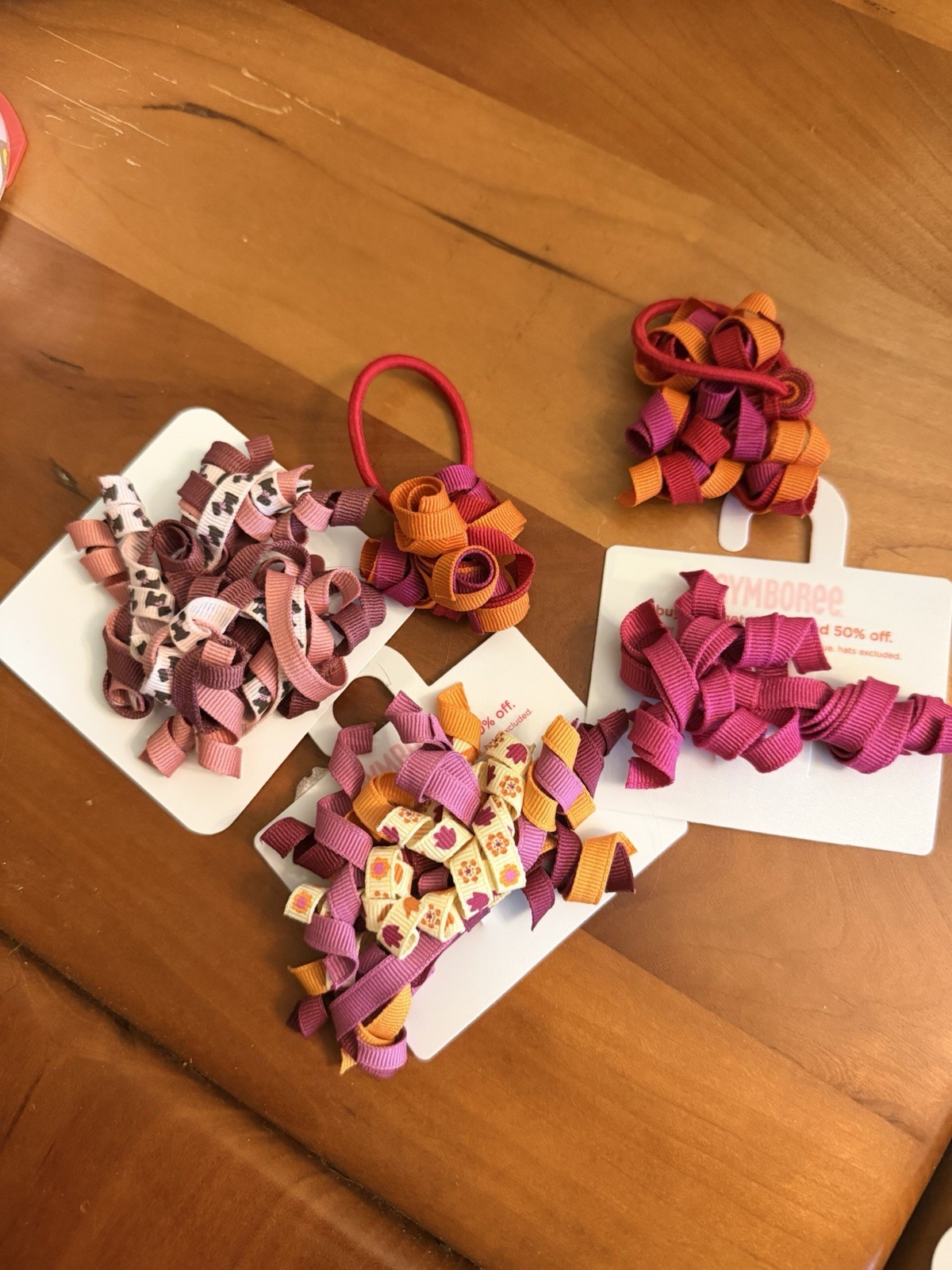 Lot of 5 Gymboree Girls Curl Ribbon Bow Hair Clips/Ties Pink Purple Orange
