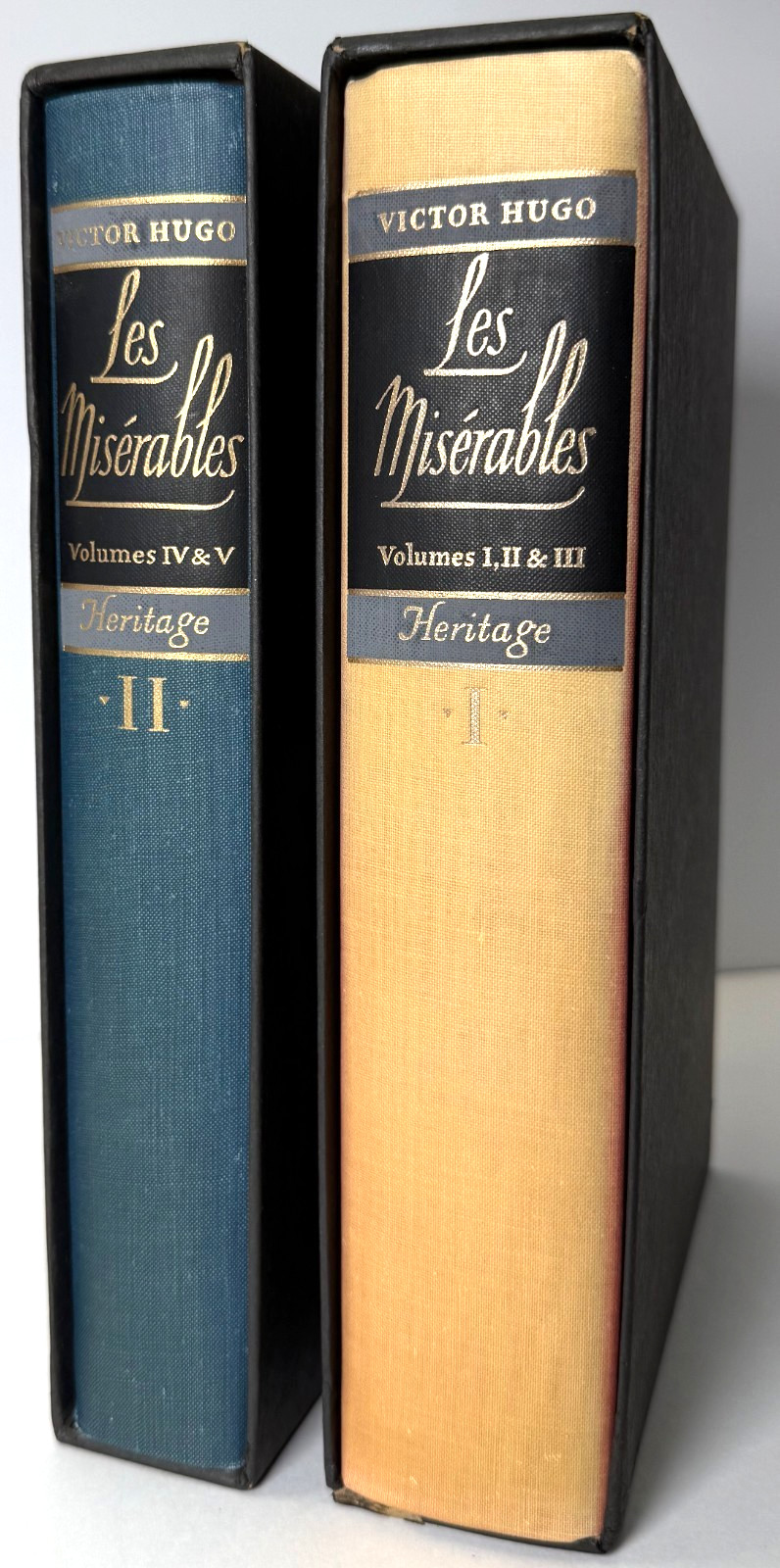 Les Miserables, Victor Hugo 1938 Heritage Press, 2 books w slipcases