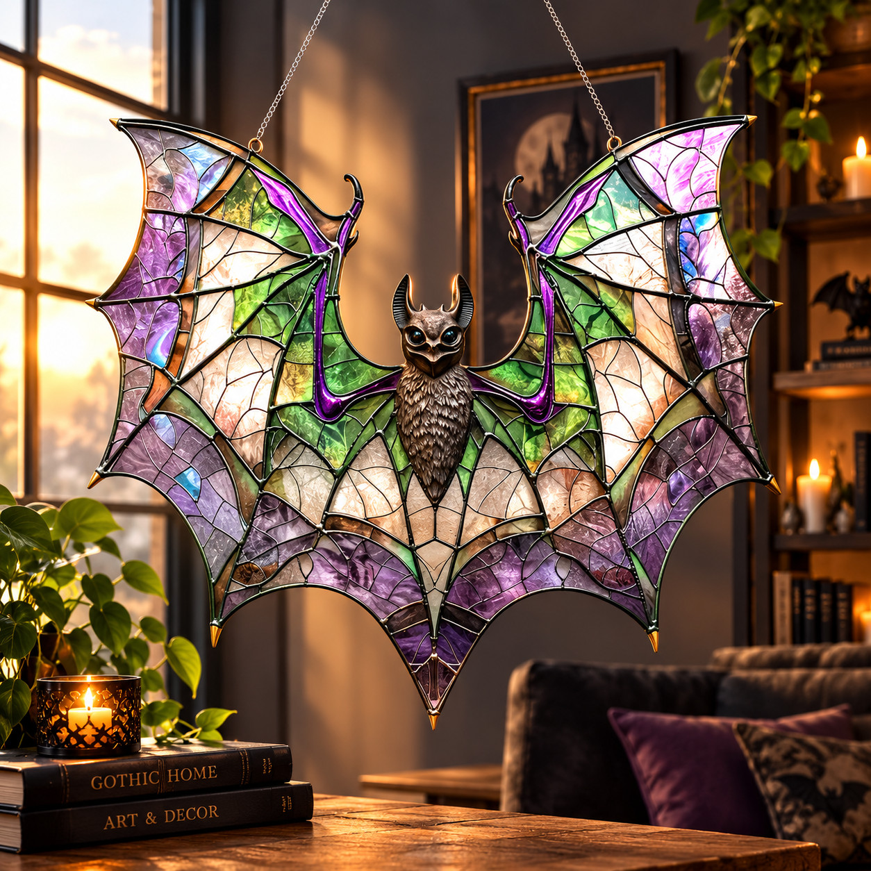 Halloween Bat Gothic Acrylic Window Hanging Colorful Decor Window Hanging Gift