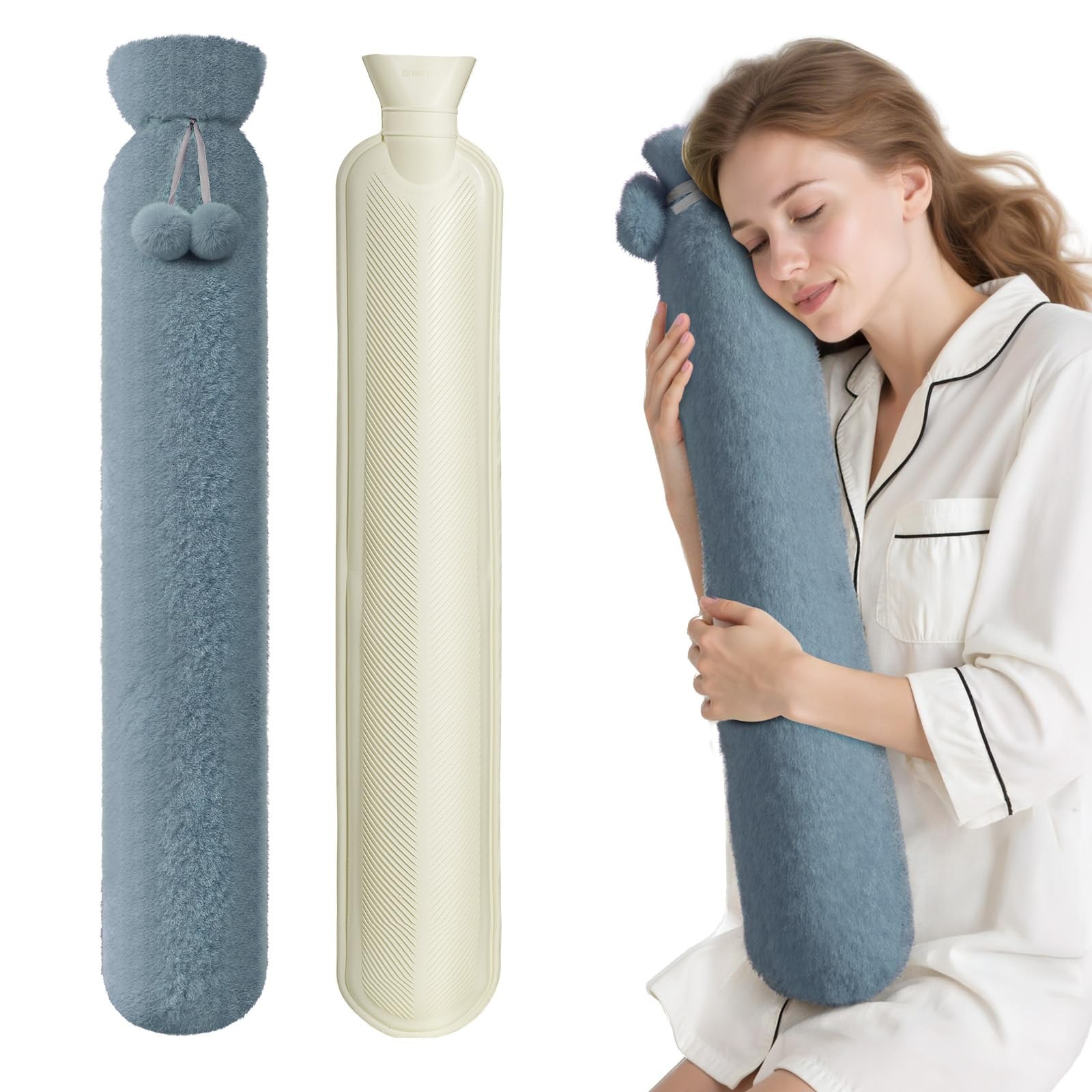 Hot Water Bottle with Cover, 2L Rubber Bag 73Cm X 14Cm, Noble Gray Hot Water Bottle with Cover, 2L Rubber Bag 73Cm X 14Cm, Noble Gray