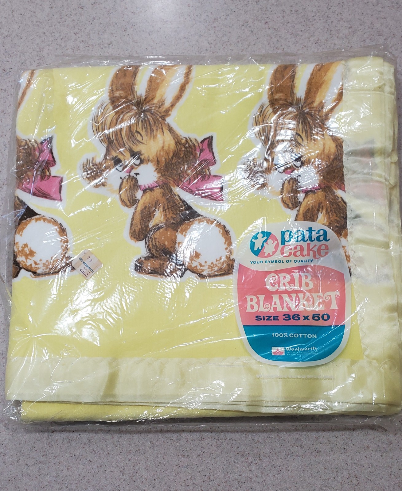 Vintage Woolworth Pata-Cake Bunny Crib Blanket - New Old Stock