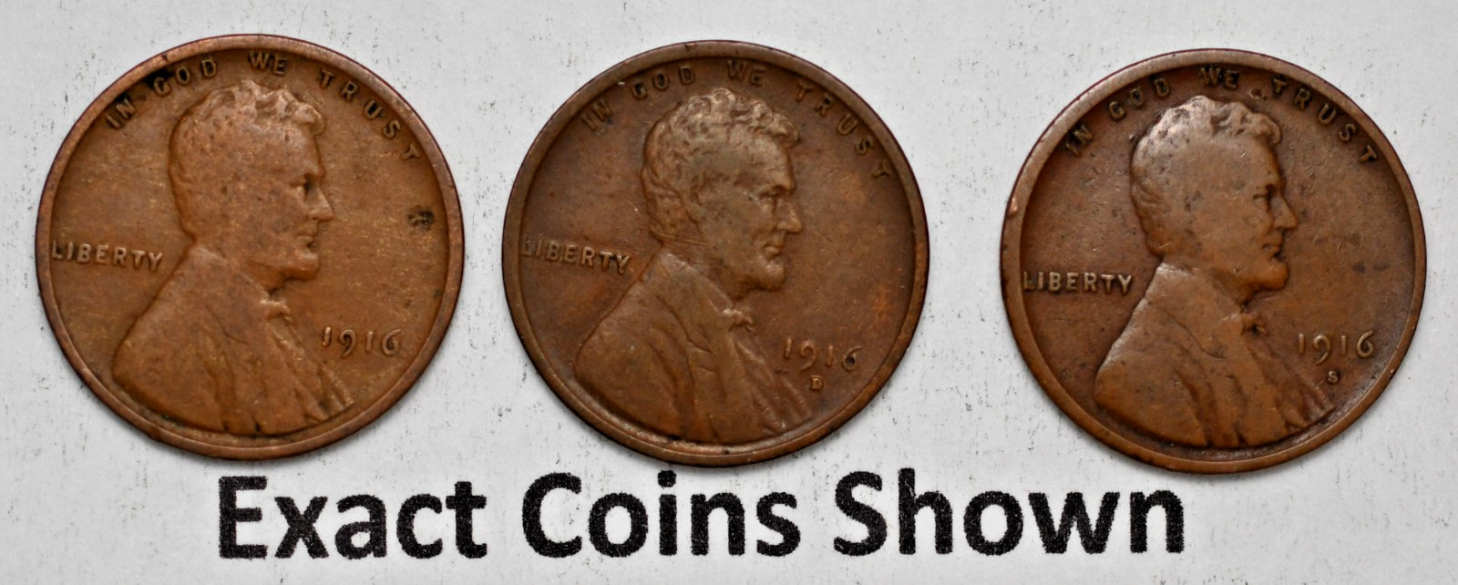1916-P 1916-D 1916-S Lincoln Copper Wheat Cents as shown