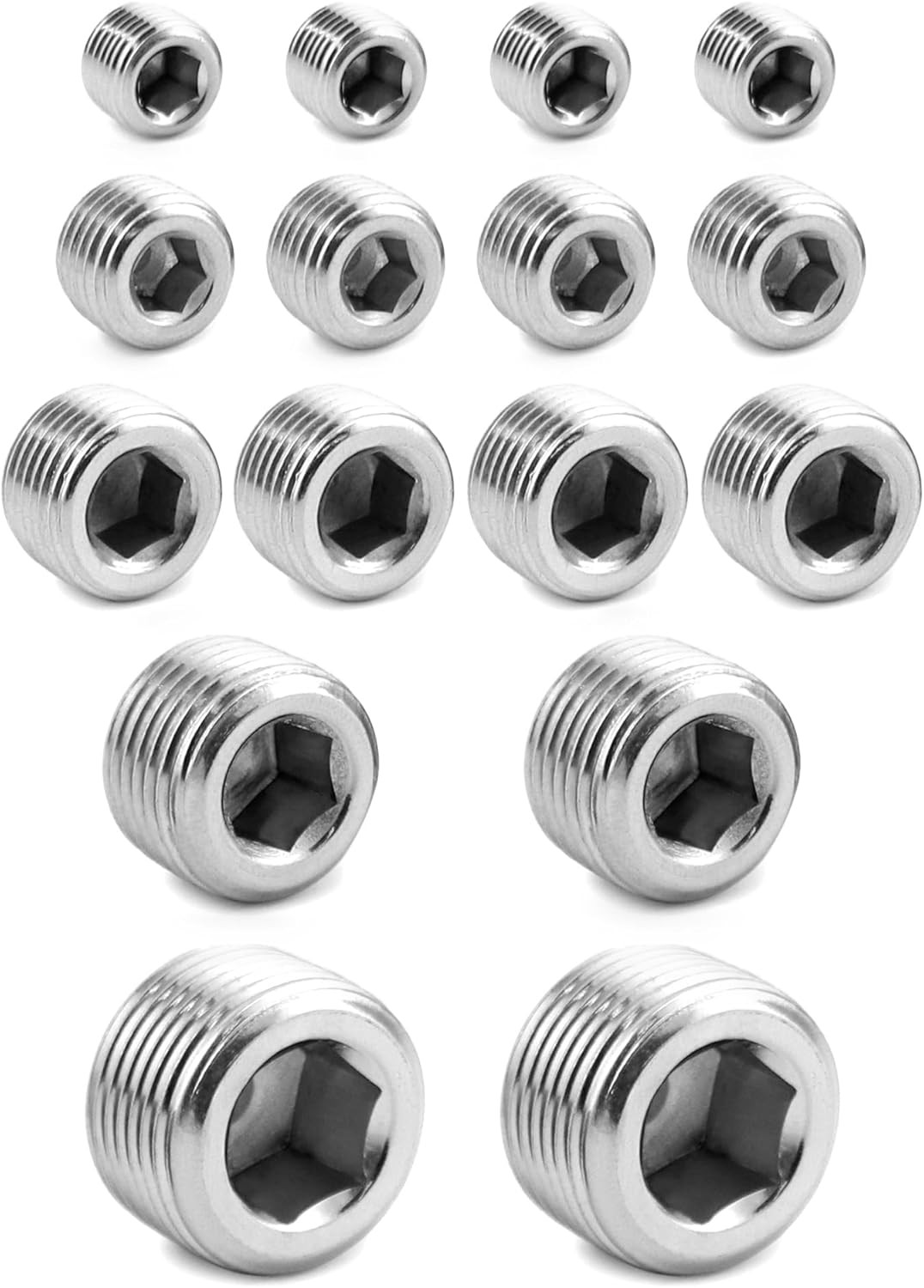 304 Stainless Steel NPT Hex Countersunk Plug Fitting Assortment Kit 16 Piece Set 304 Stainless Steel NPT Hex Countersunk Plug Fitting Assortment Kit 16 Piece Set