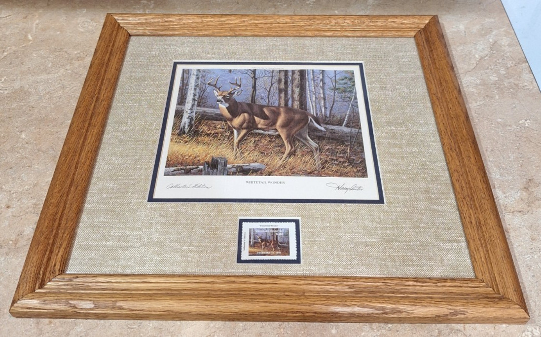 Harry Antis Whitetail Wonder Collector\'s Edition w/ $5 Stamp Framed Signed 1994