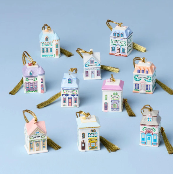 2025 Lenox Spice Village 10-Piece Mini Homes Ornament Set Porcelain Christmas