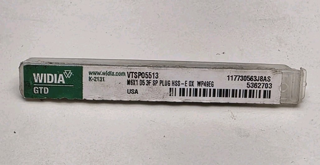 WIDIA/GTD M6x1 D5 3F SP PLUG HSS - E OX WP49EG TAP - VTSP05513 Used WIDIA/GTD M6x1 D5 3F SP PLUG HSS - E OX WP49EG TAP - VTSP05513 Used