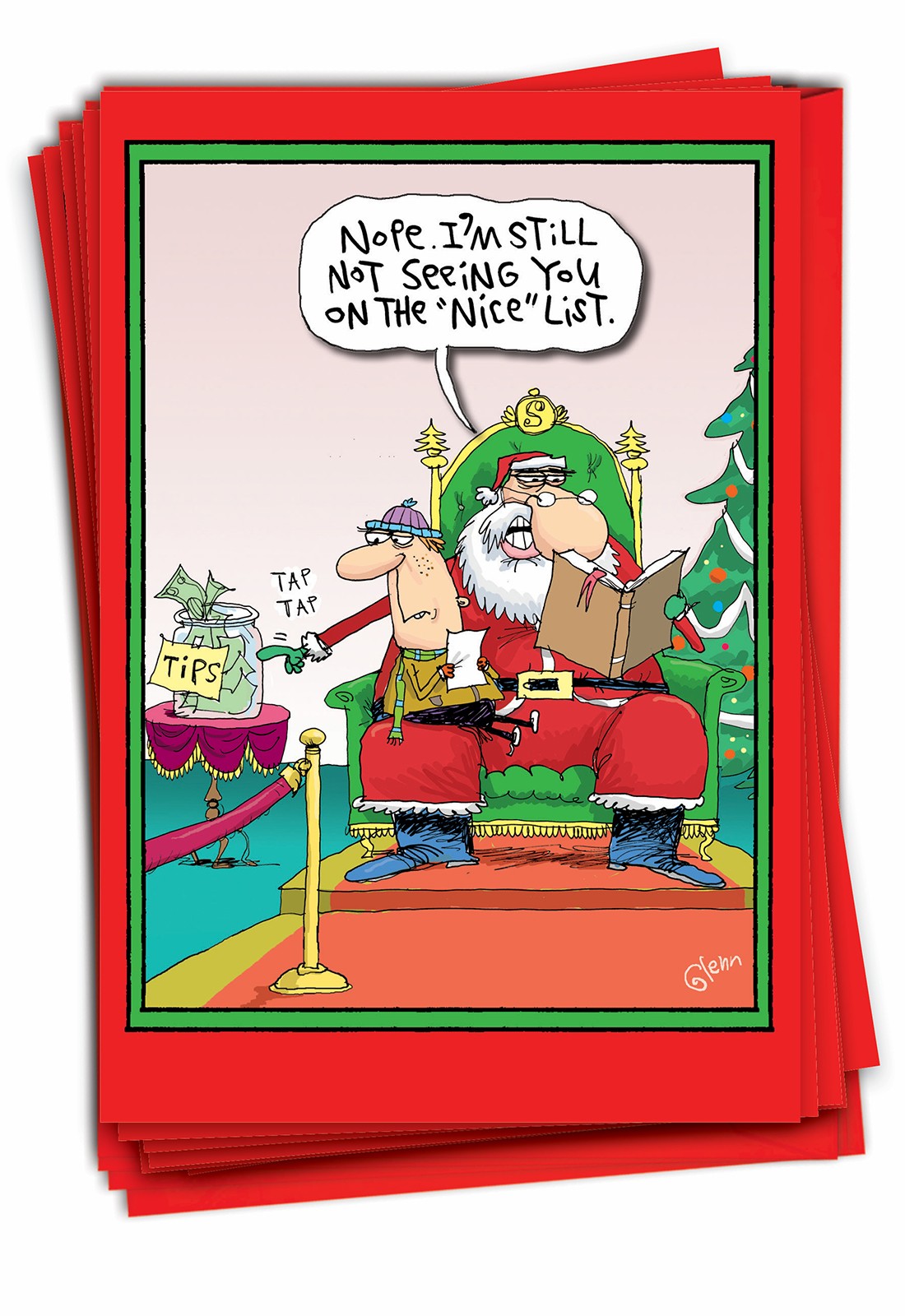 12 Funny Christmas Card Pack w/Envelopes - Santa Tips Nice List NobleWorks B1876