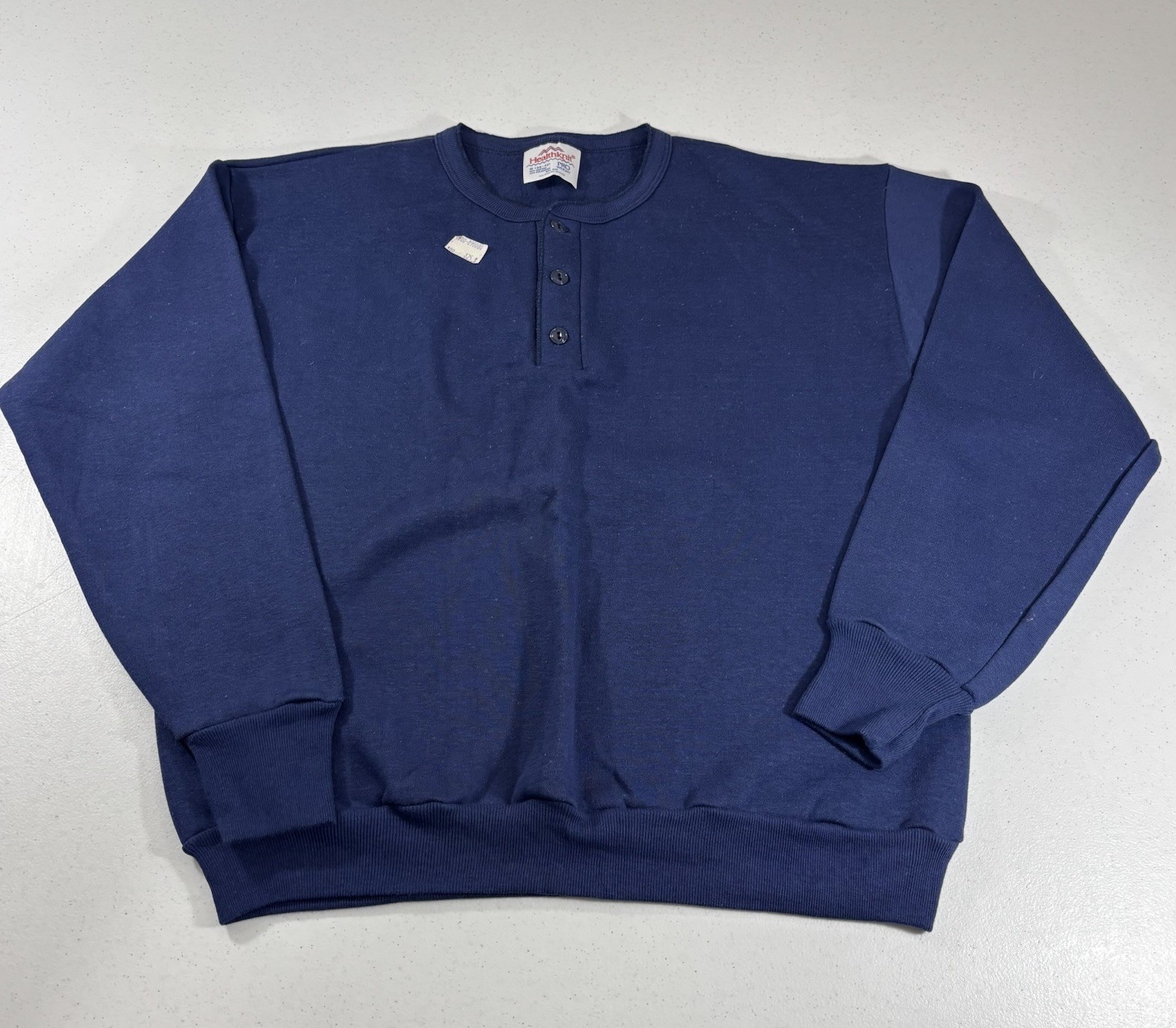 NEW VTG 90s USA Made Healthknit Pro Weight Blue Henley Neck Pullover Sweatshirt NEW VTG 90s USA Made Healthknit Pro Weight Blue Henley Neck Pullover Sweatshirt