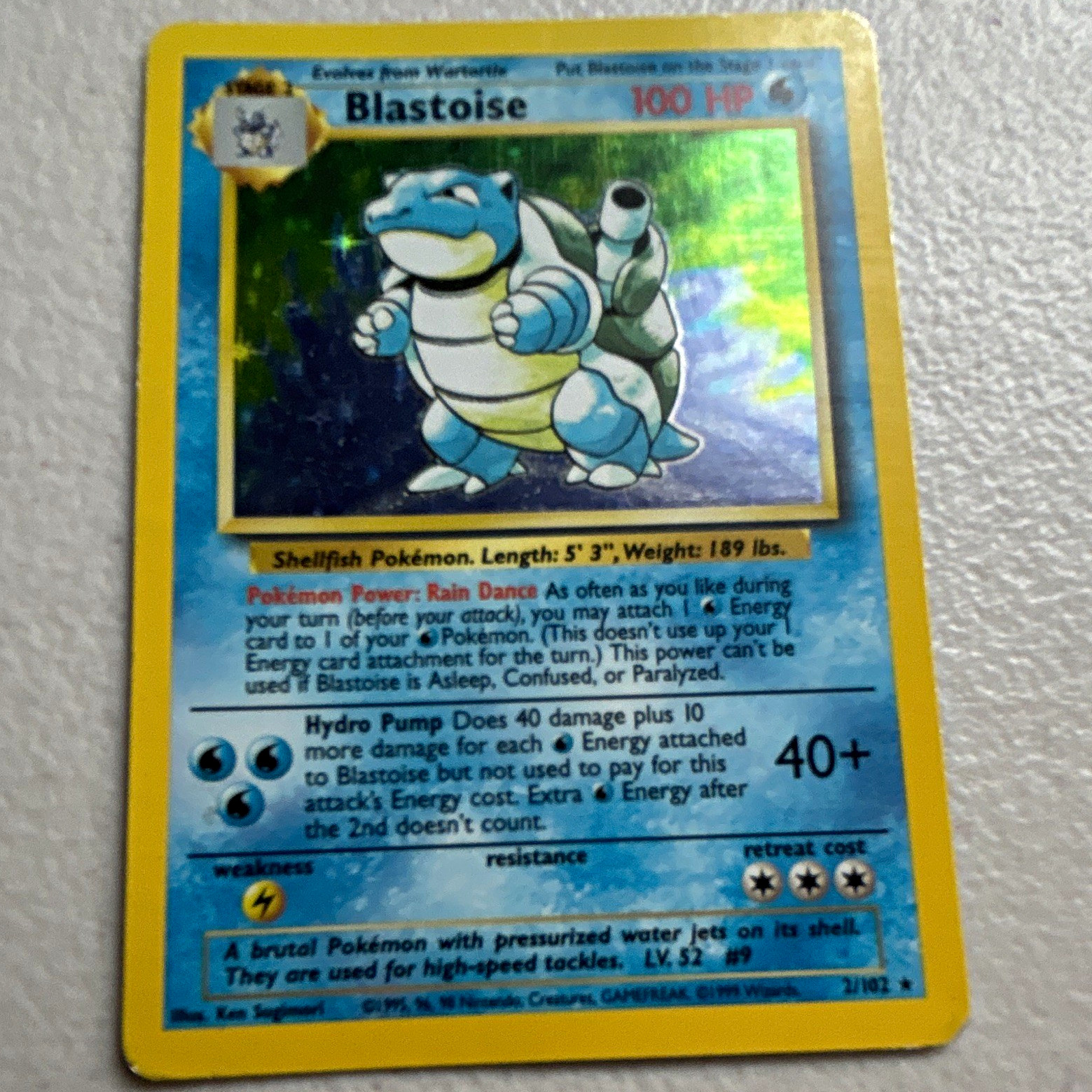 Blastoise Base Set 2/102 Holo Rare English 1999 100 HP Stage 2 Ken Sugimori Blastoise Base Set 2/102 Holo Rare English 1999 100 HP Stage 2 Ken Sugimori
