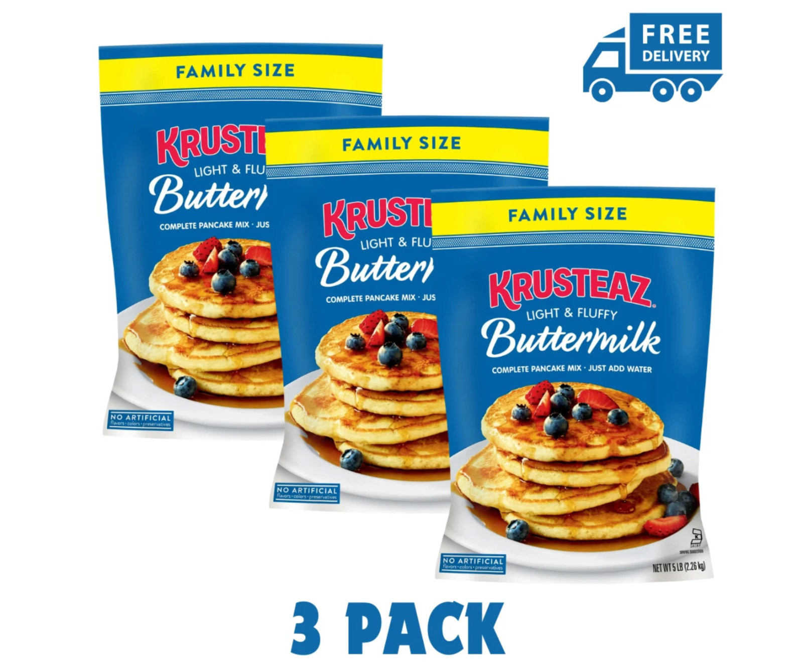 Krusteaz Complete Buttermilk Pancake and Waffle Mix, Light & Flufy, 5 lb, 3 Bags
