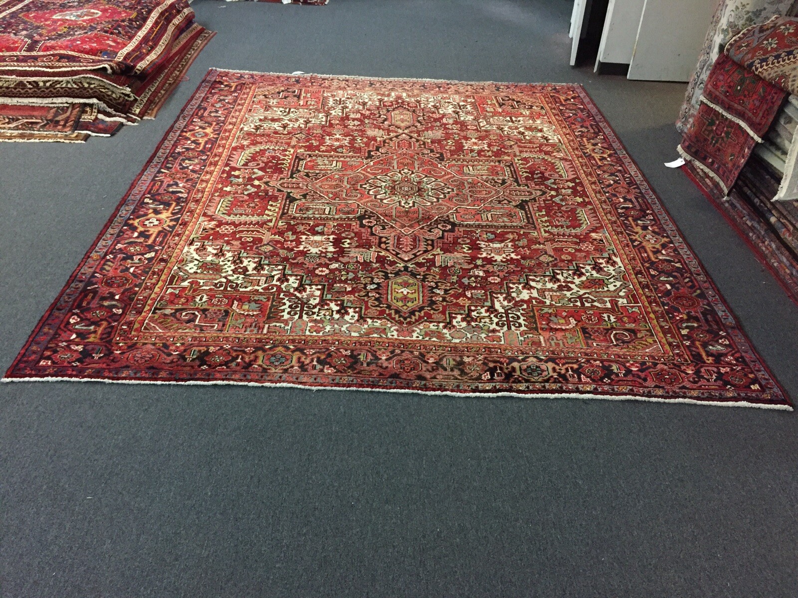 Semi Antique Hand Knotted Vintage Serapi Herizz Area Rug Geometric 9\'2x11\'1,2483