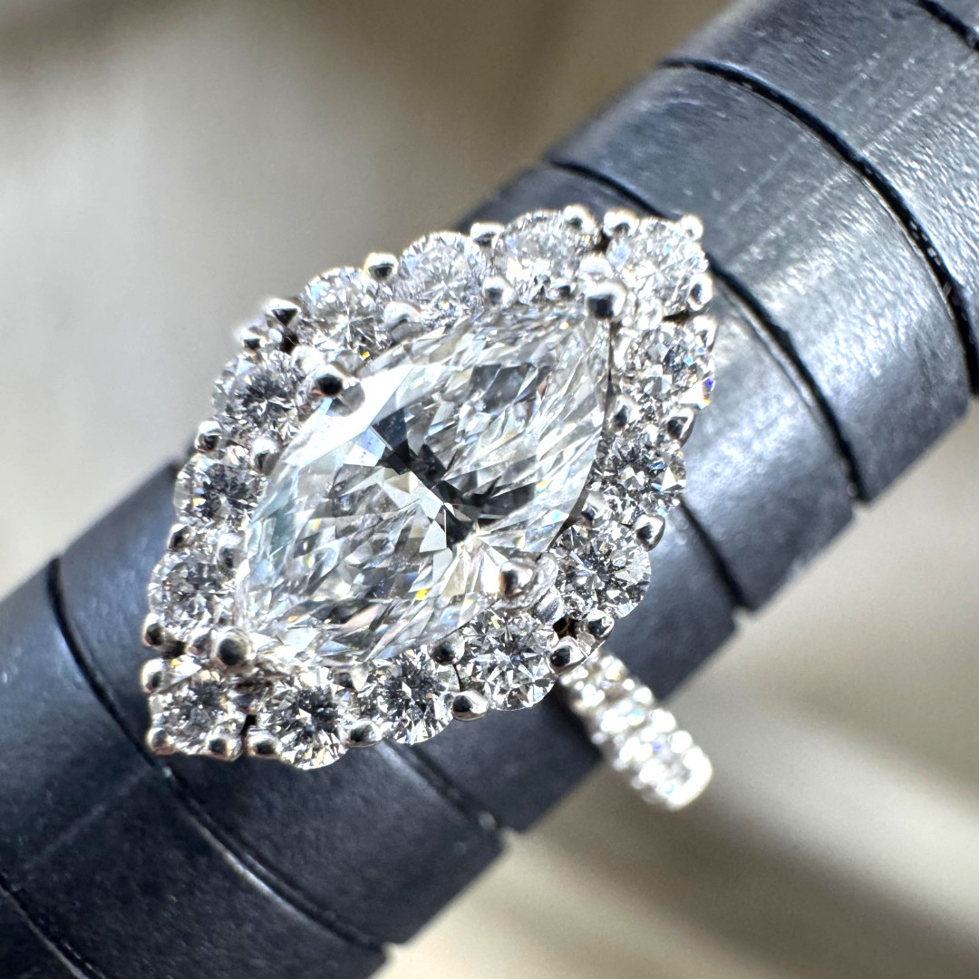 Cert 1.35 Ct E VVS Marquise with natural Diamond Engagement Ring 14K White Gold