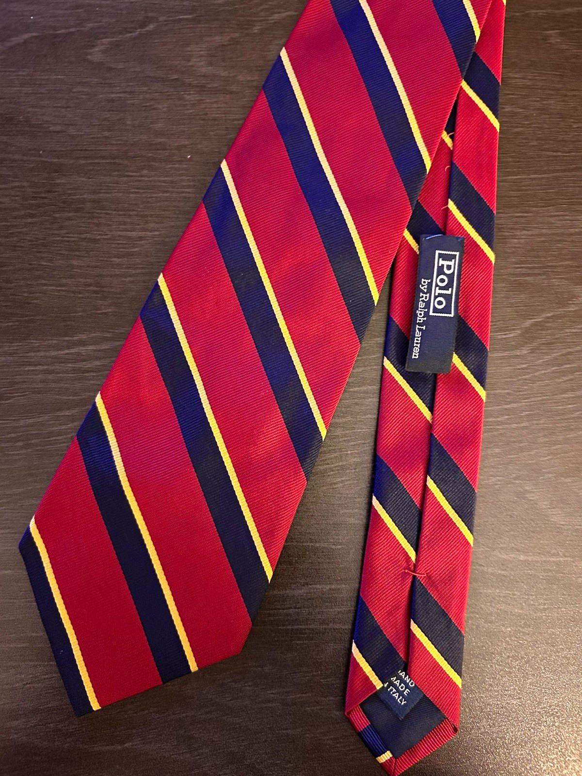 Polo by Ralph Lauren Repp Tie 100% Silk Handmade in Italy Polo by Ralph Lauren Repp Tie 100% Silk Handmade in Italy