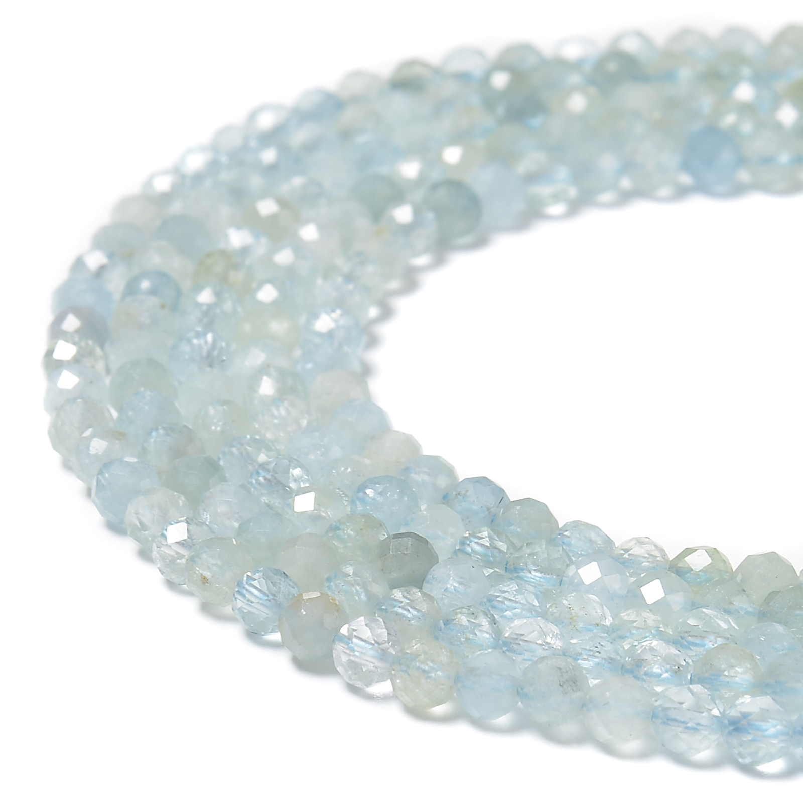 Natural Translucent Aquamarine Faceted Round Beads Size 2mm 3mm 4mm 15.5\'\' Strd