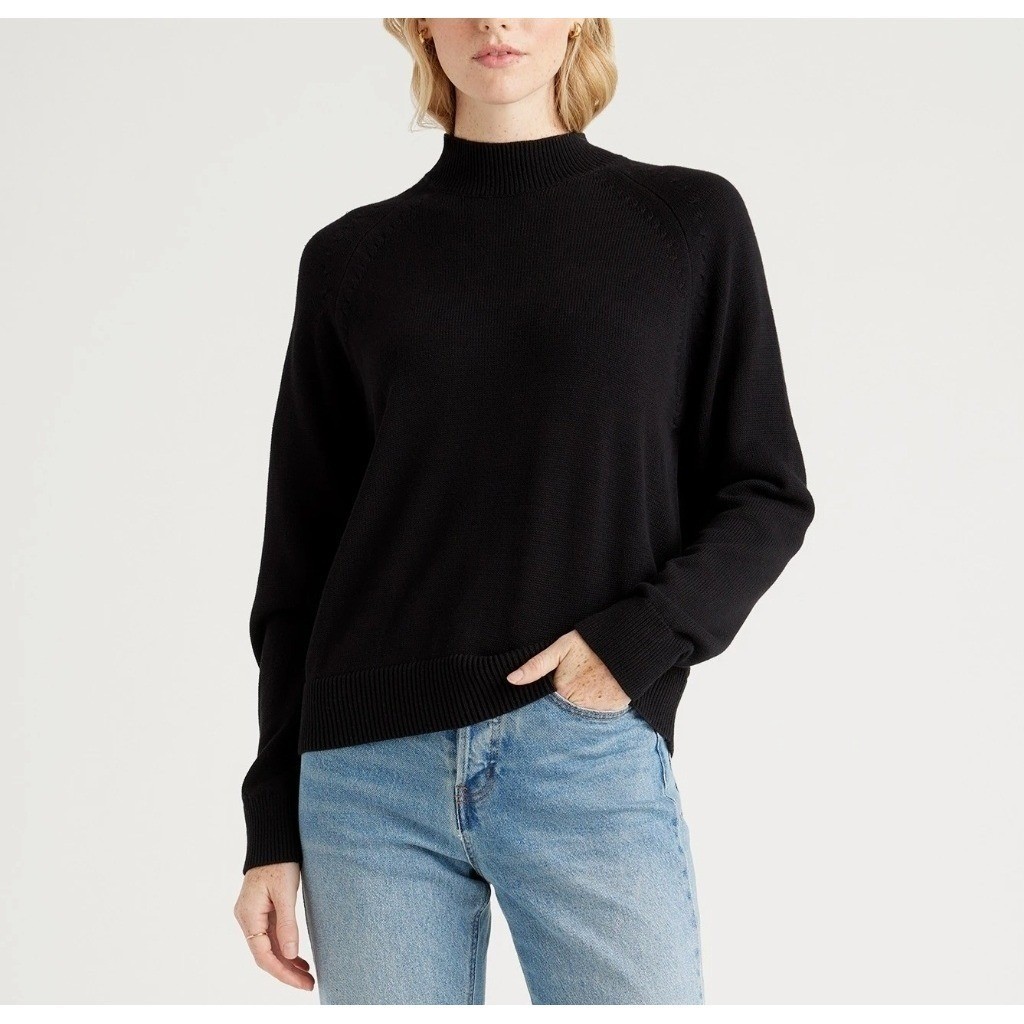 Quince Womens L NEW Organic Cotton Mock Neck Sweater Minimalist Quiet Luxury