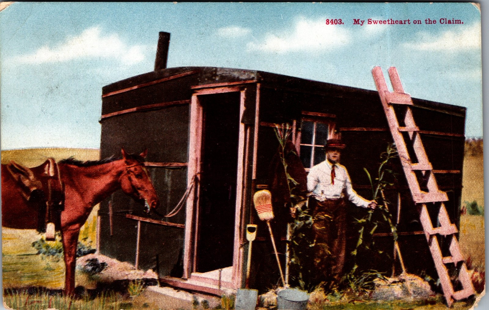 1913 Antique Postcard My Sweetheart on the Claim Homestead RPPC Style