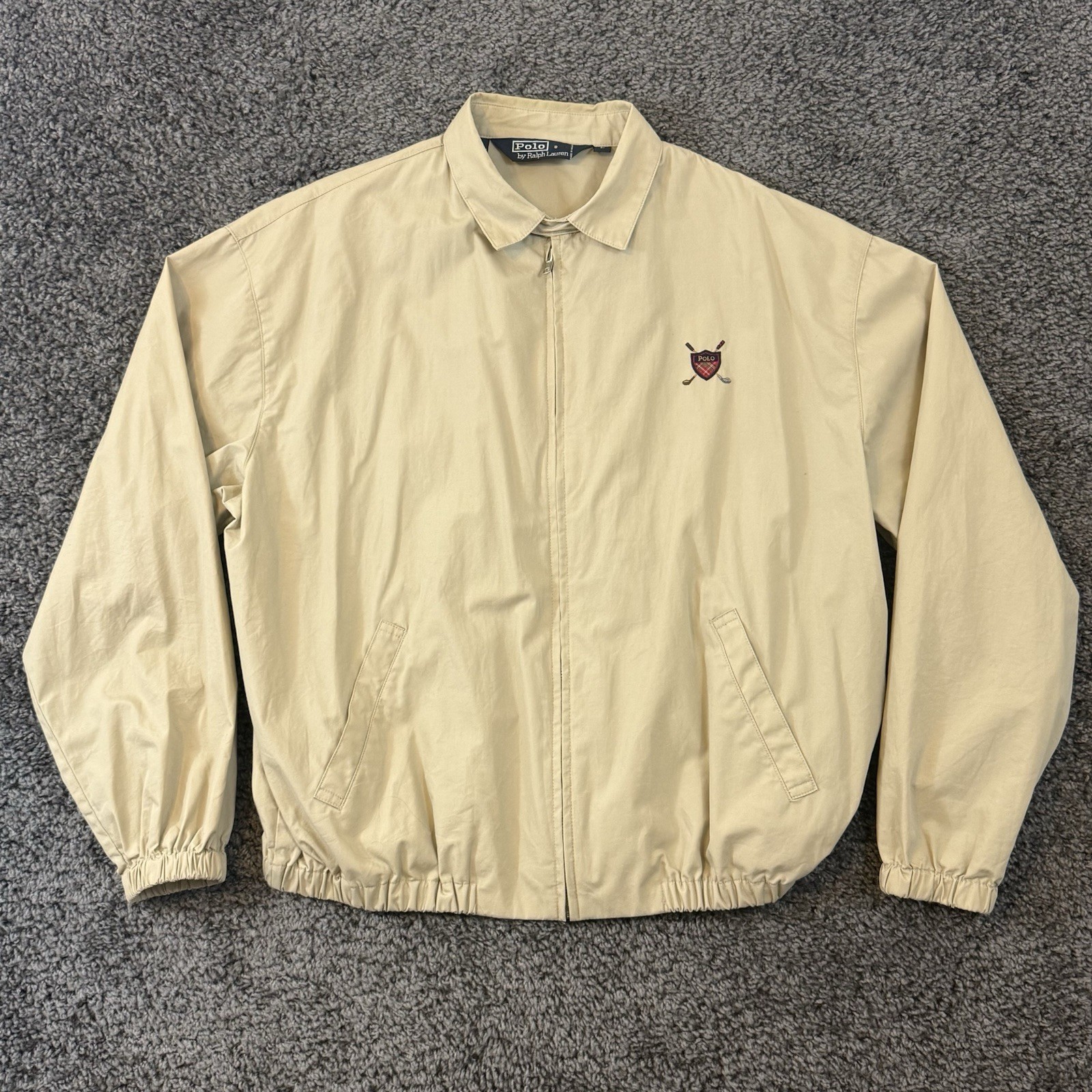 Vintage Polo Ralph Lauren Golf Jacket Embroidered Crest Size Large 90s Beige Vintage Polo Ralph Lauren Golf Jacket Embroidered Crest Size Large 90s Beige