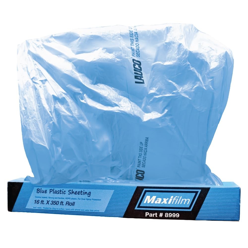 MAXIFILM 16ft x 350ft Roll of Blue Overspray Paintable Masking Plastic Sheeti.